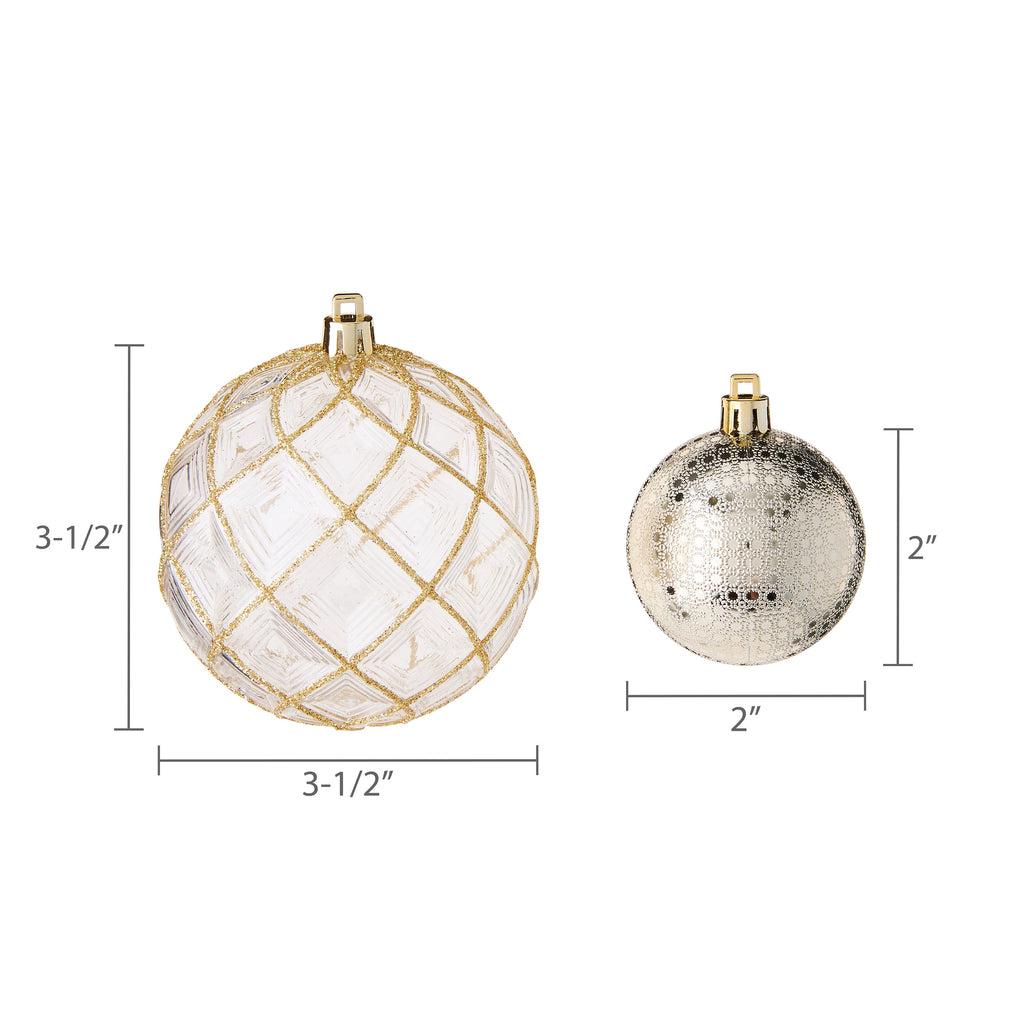 62 Count White and Gold Shatterproof Christmas Ornaments, by
