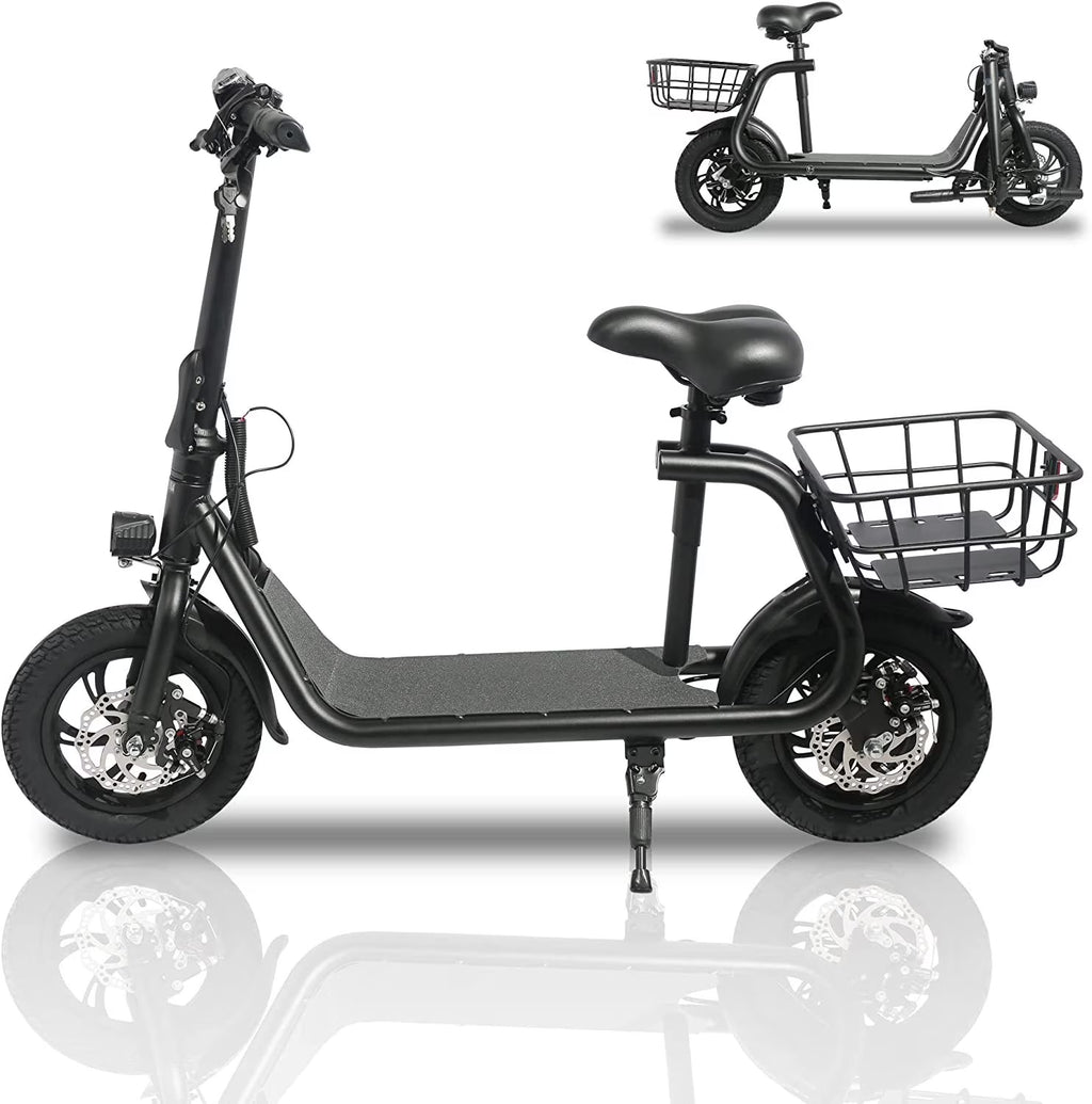 450W 36V Folding Electric Scooter - Powerful E-Scooter with 12" Tires & Comfortable Seat for Adults - Ideal Commuter Electric Bike in Sleek Black