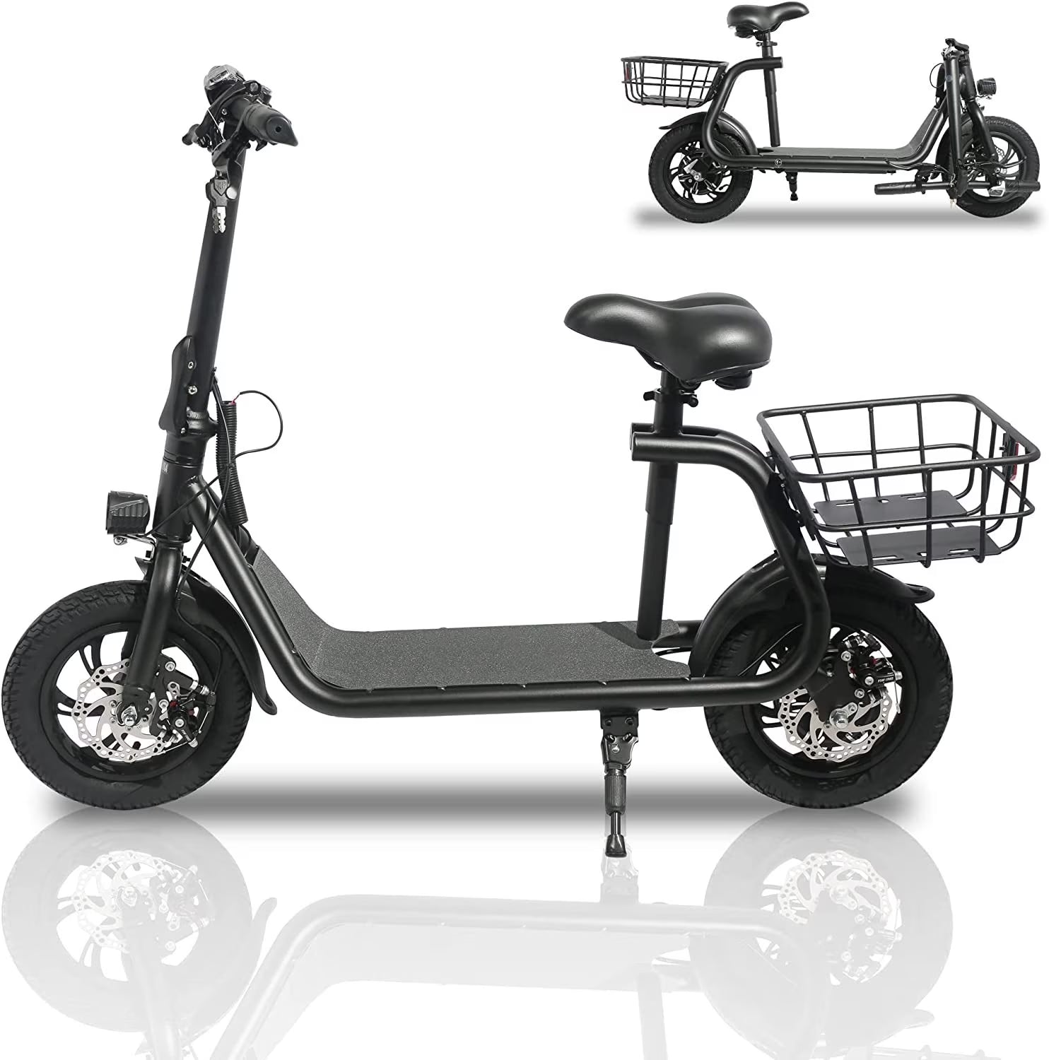 450W 36V Folding Electric Scooter - Powerful E-Scooter with 12" Tires & Comfortable Seat for Adults - Ideal Commuter Electric Bike in Sleek Black