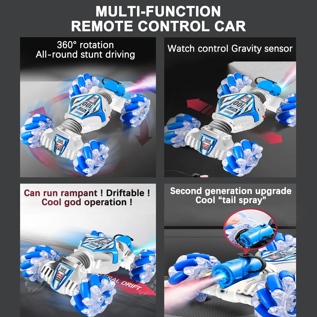 4WD Remote Control Stunt Car with Gesture Sensor, 2.4GHz Double-Sided Off-Road Vehicle Featuring Lights and Music, Ideal for Boys and Girls' Birthdays