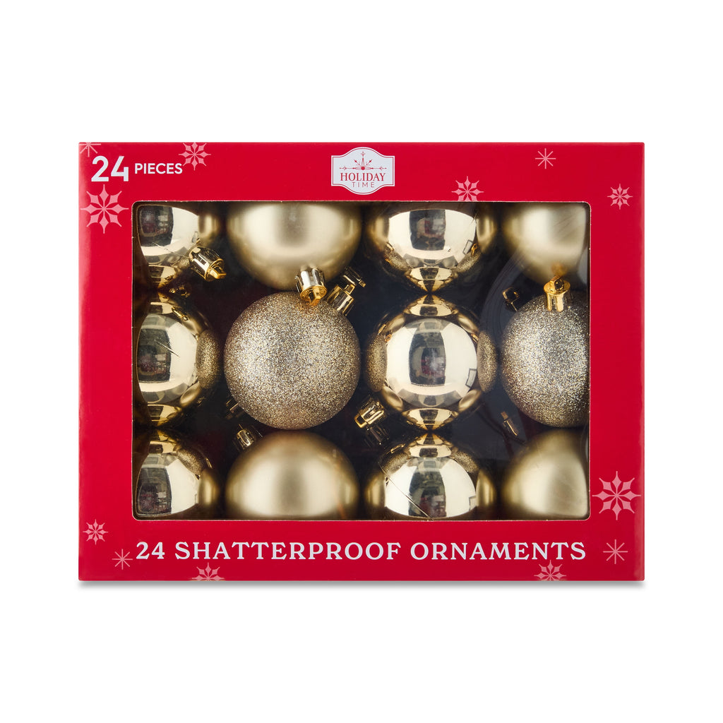 24-Count Champagne Shatterproof Ball Christmas Ornaments, 2.36 In, by