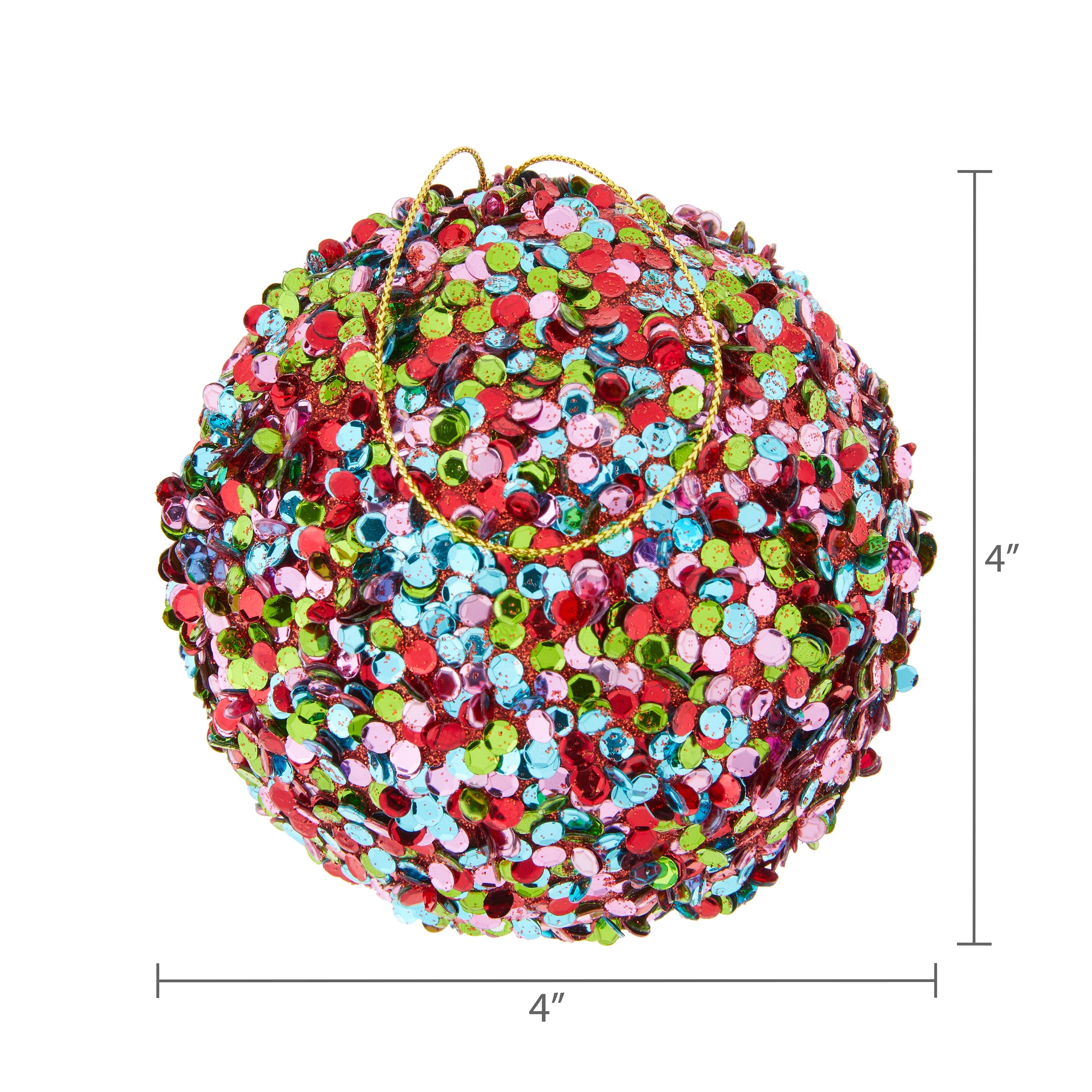 4 Count Multicolor Sequin Ball Christmas Ornaments, 3.5", by