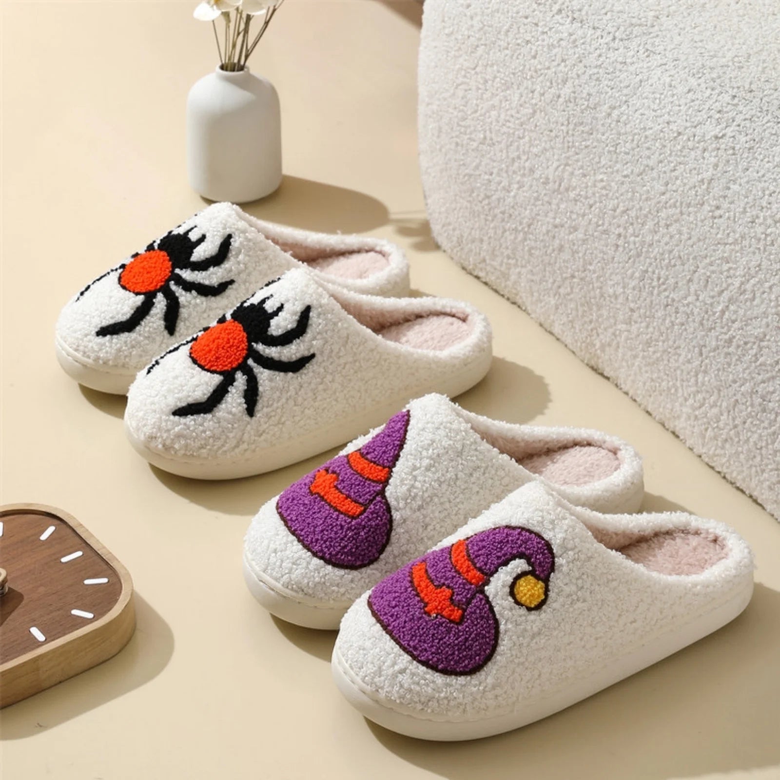 Adorable Ghost Plush Slippers for Halloween - Comfy Slip-On House Shoes for Men and Women