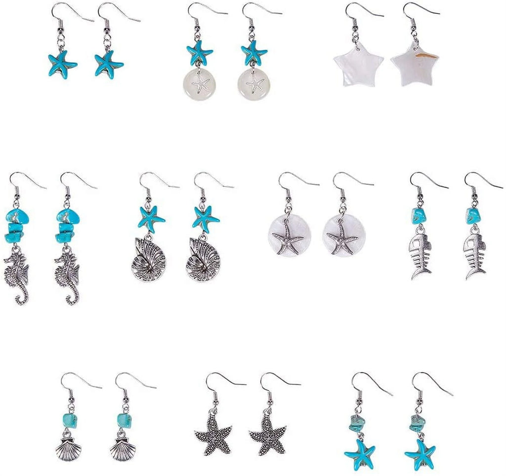 10 Pair Starfish & Seahorse Turquoise Earring Making Kit - Complete Jewelry Supplies Set