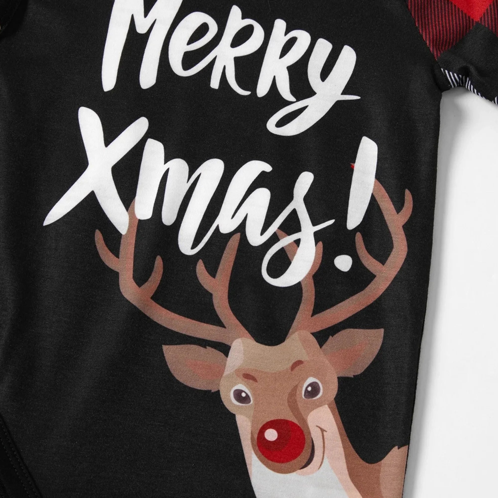 Christmas Pajamas Family Matching 2 Piece Pjs Sets Letter & Deer Print Long Sleeve Top & Plaid Pants for Kids Girl Boys Holiday Sleepwear with Socks, Black/Red, 6-7 Years