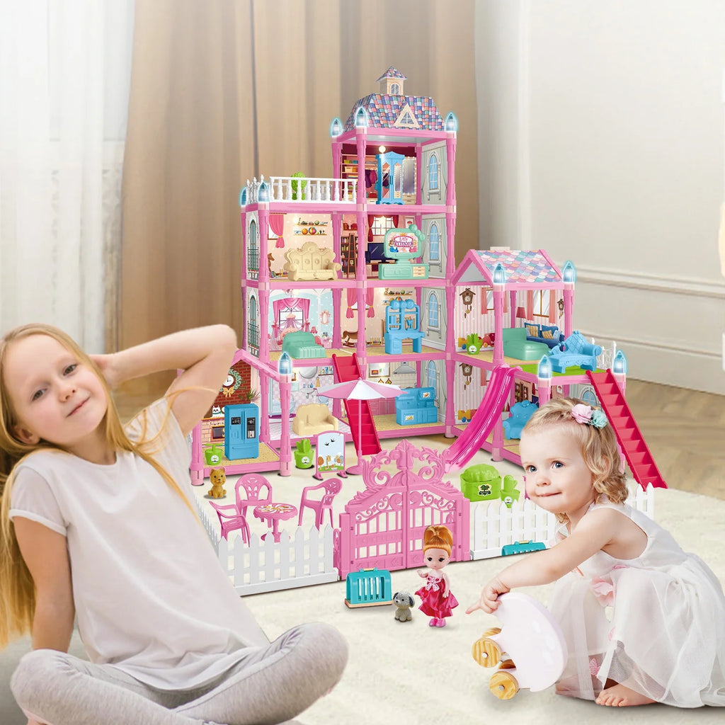 Enchanting  275-Piece Dollhouse Kit - 11 Room DIY Playhouse for Girls Ages 3-8, Perfect Pink Castle Gift for Kids!