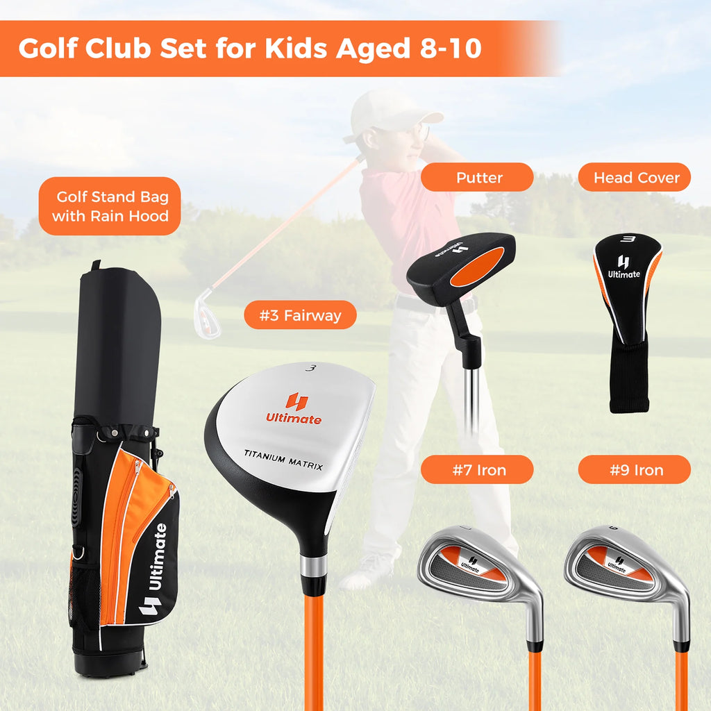 28'' Portable Junior Golf Club Set for Kids Age 8+ - 5-Piece Yellow Set