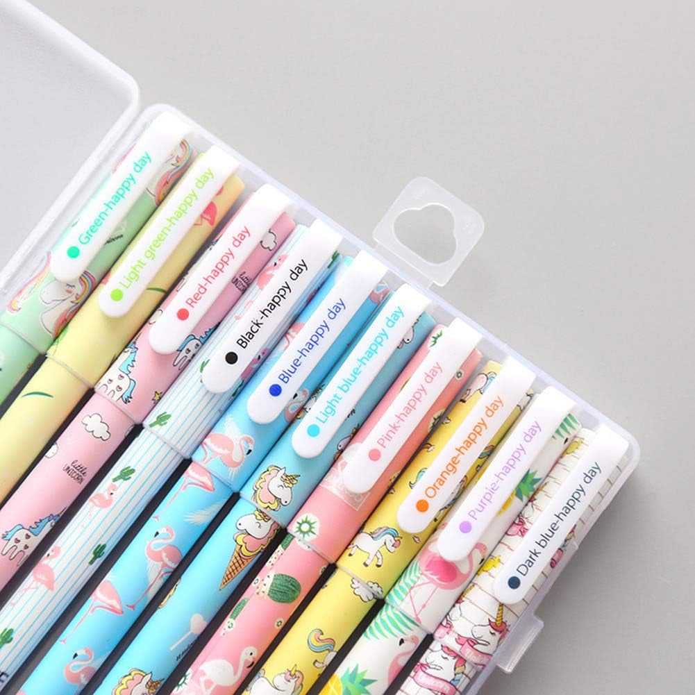 Colorful Gel Ink Pen Set for Women - 10-Piece Multicolor Roller Ball Pens Featuring Unicorn and Flamingo Designs, Ideal for Kids, Girls, Students, and Teens (0.5 mm)