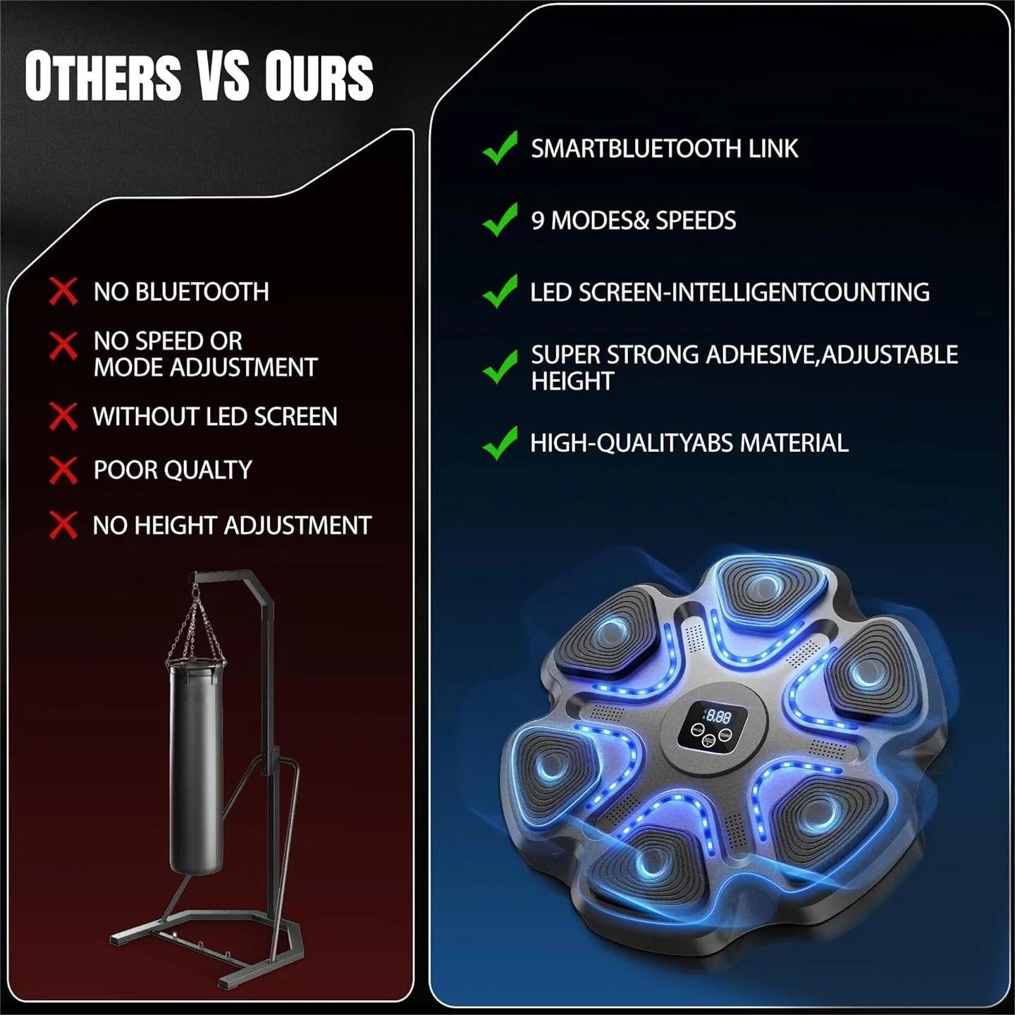 Smart Music Boxing Machine for Adults - Wall-Mounted Fitness System with Display & Gloves for Home & Gym (Black)