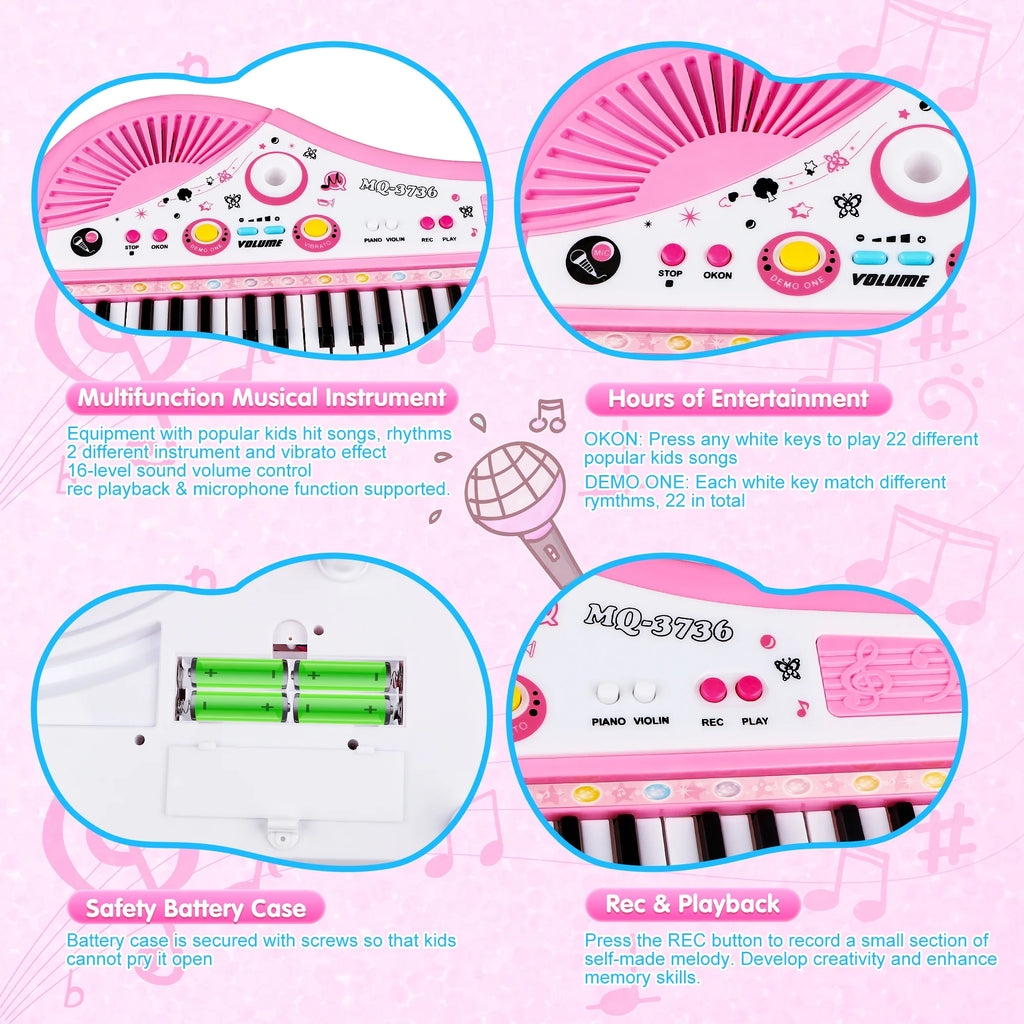 Pink Musical Baby Piano with Microphone - Perfect Birthday Gift for Toddlers and Kids Aged 1-8!