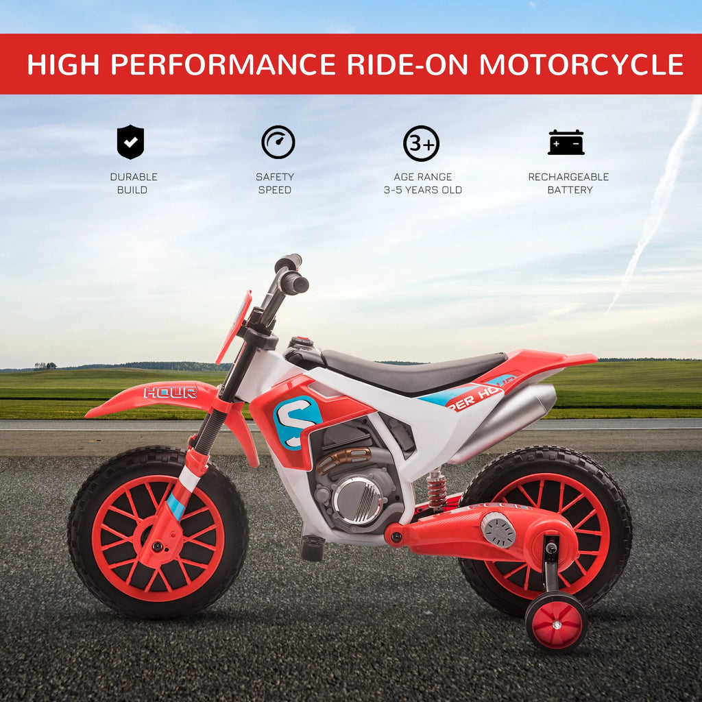 12V Electric Ride-On Dirt Bike for Kids, Off-Road, Red