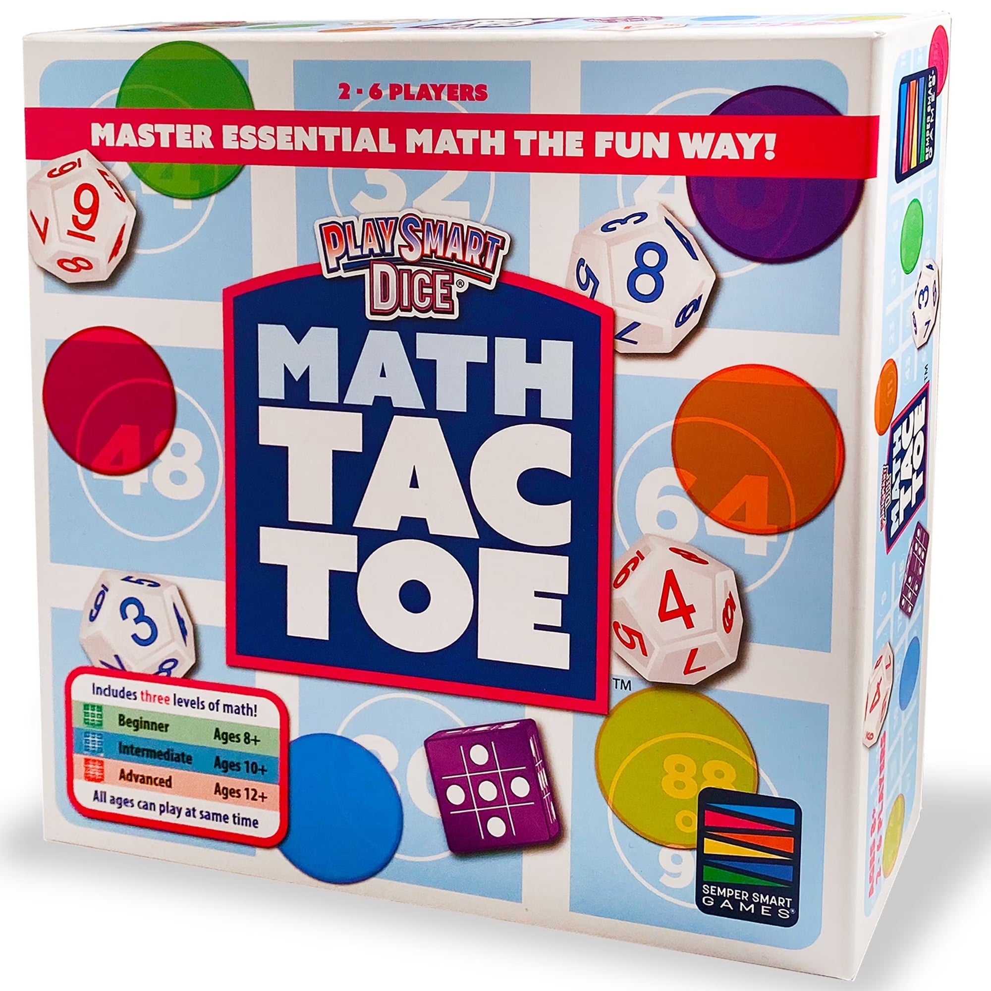 Playsmart Dice Math-Tac-Toe: Fun Mental Math Game for Ages 8+, Perfect for 2-6 Players!