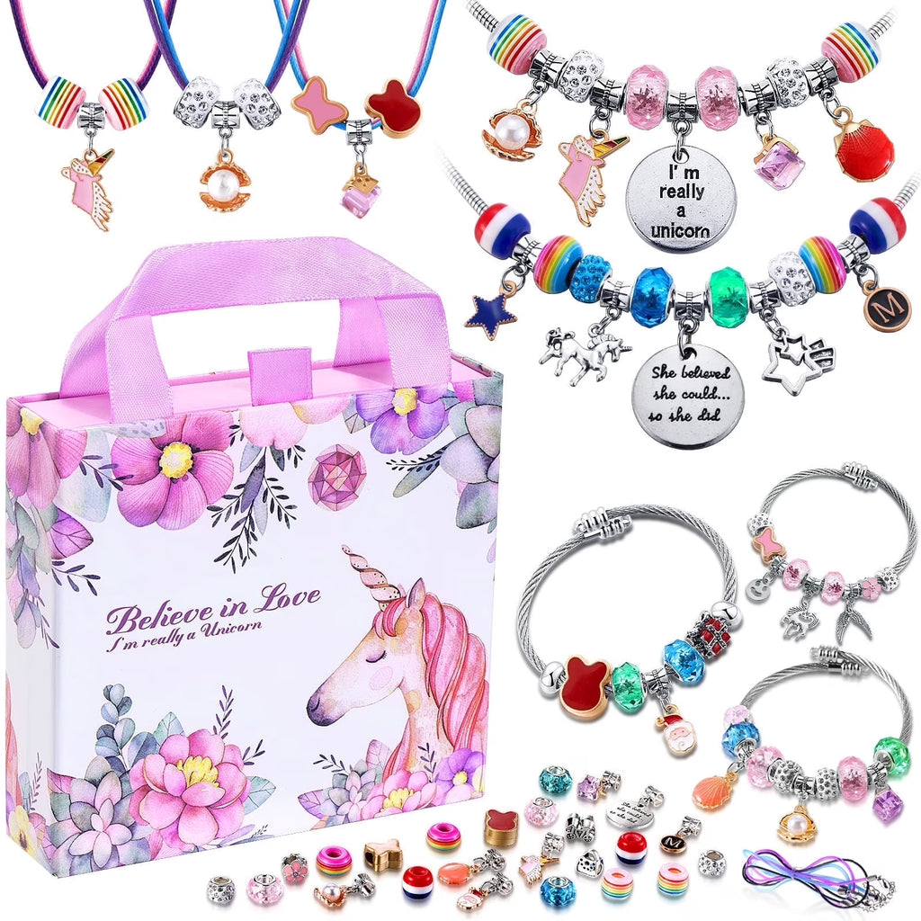 Unicorn Charm Bracelet Making Kit - Perfect Birthday Gift for Girls Ages 6-12, Fun Arts and Crafts Jewelry Kit for Creative Kids!