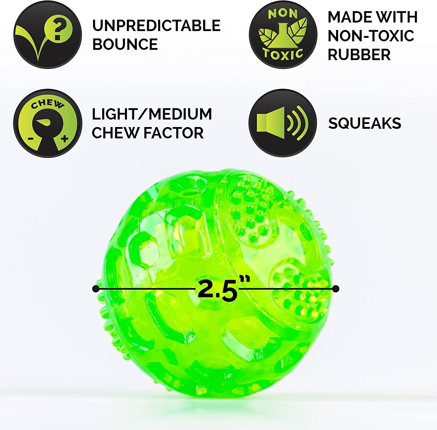 Durasqueak Floating Dog Ball Toy - Interactive Squeaky Fetch Toy, Perfect Alternative to Tennis Balls, 2.5 Inch Green