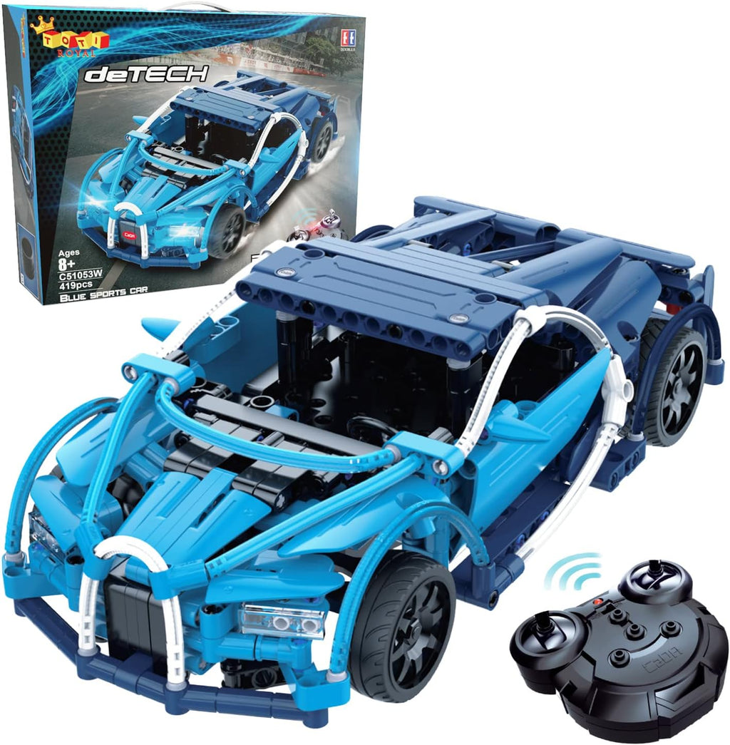 STEM Building Toy Set for Ages 8-12 - 419PCS Remote Control Car Kit for Kids and Adults - Ideal Model Car Construction Gift for Ages 9-12 (Blue)