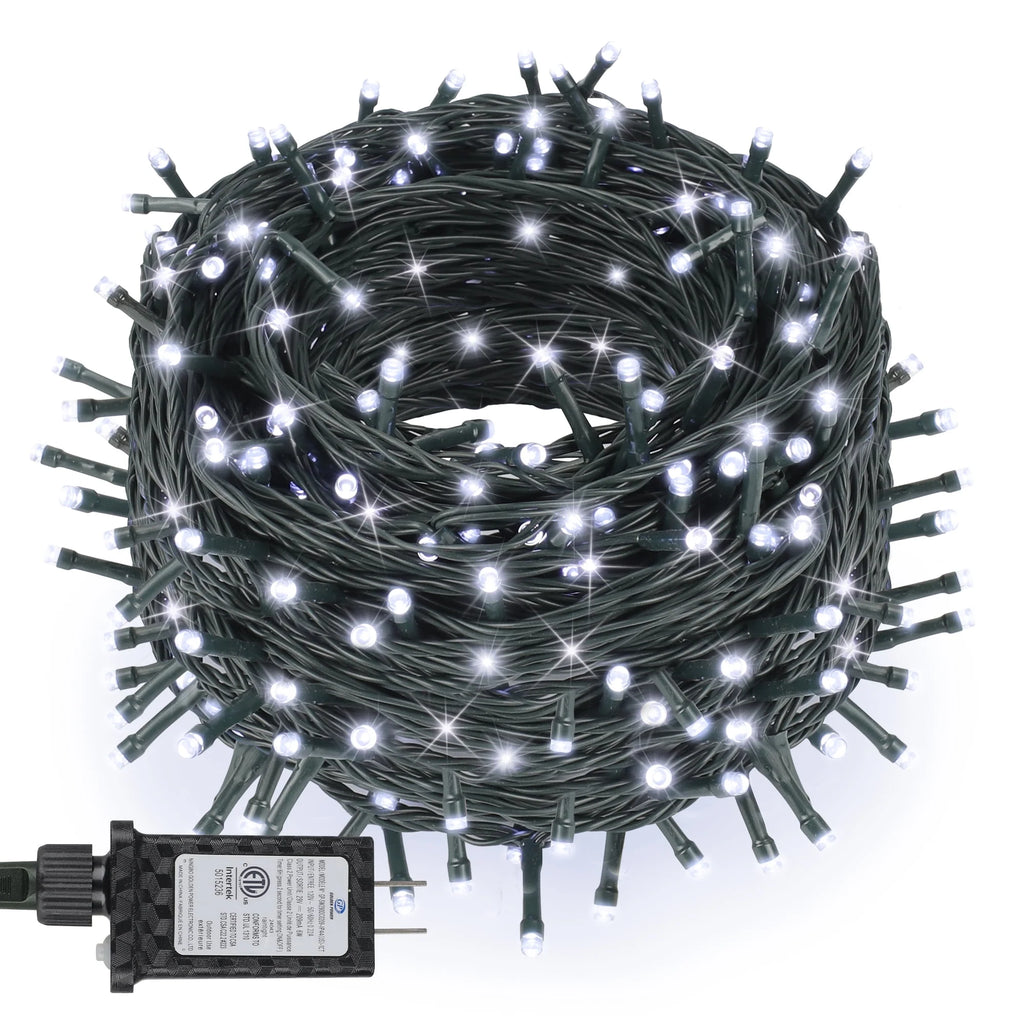 200Ft 600 LED Plug in Christmas Lights Green Wire Twinkle Christmas Tree Lights, White