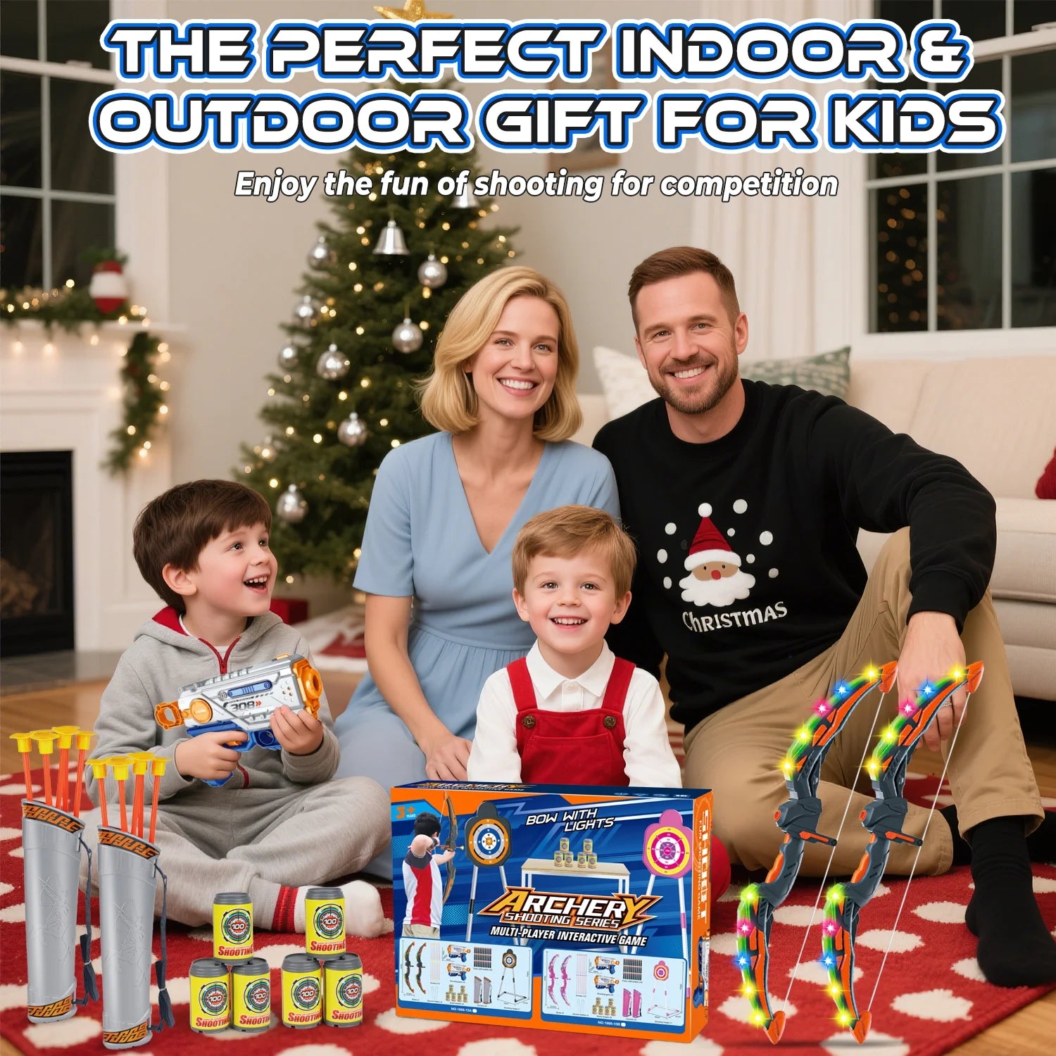 Ultimate Light-Up Bow and Arrow Set for Kids - 2 Pack with 24 Suction Cup Arrows & Target - Perfect Birthday Gift for Boys Aged 6-12!