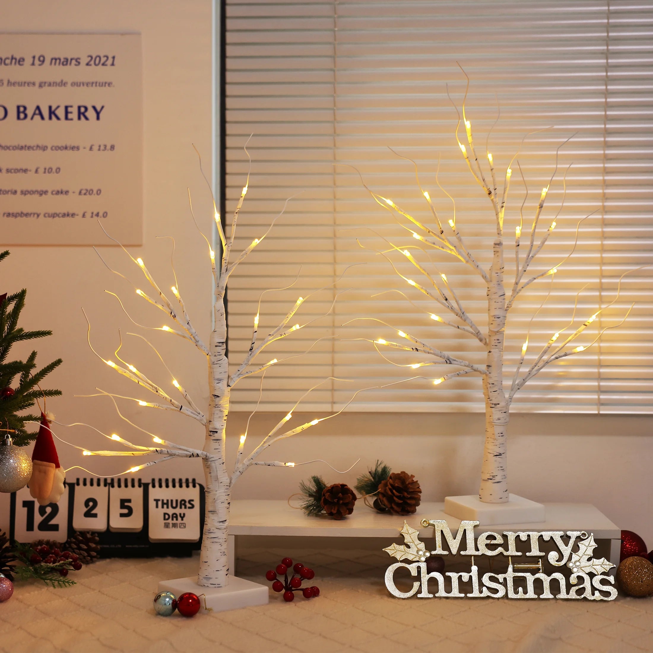 2Pack Christmas Tree Decorations - Birch Fairy Light Spirit Trees with 24 LED Warm White Lights, Usb/Battery Powered Indoor Holiday Decor, 2 FT