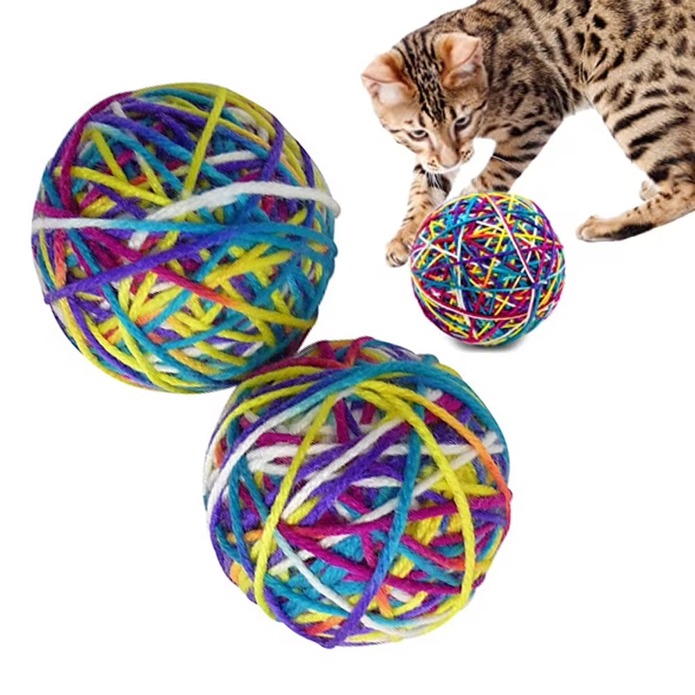 COLORFUL 2-PACK YARN BALL BELLS CAT TOYS - 4"