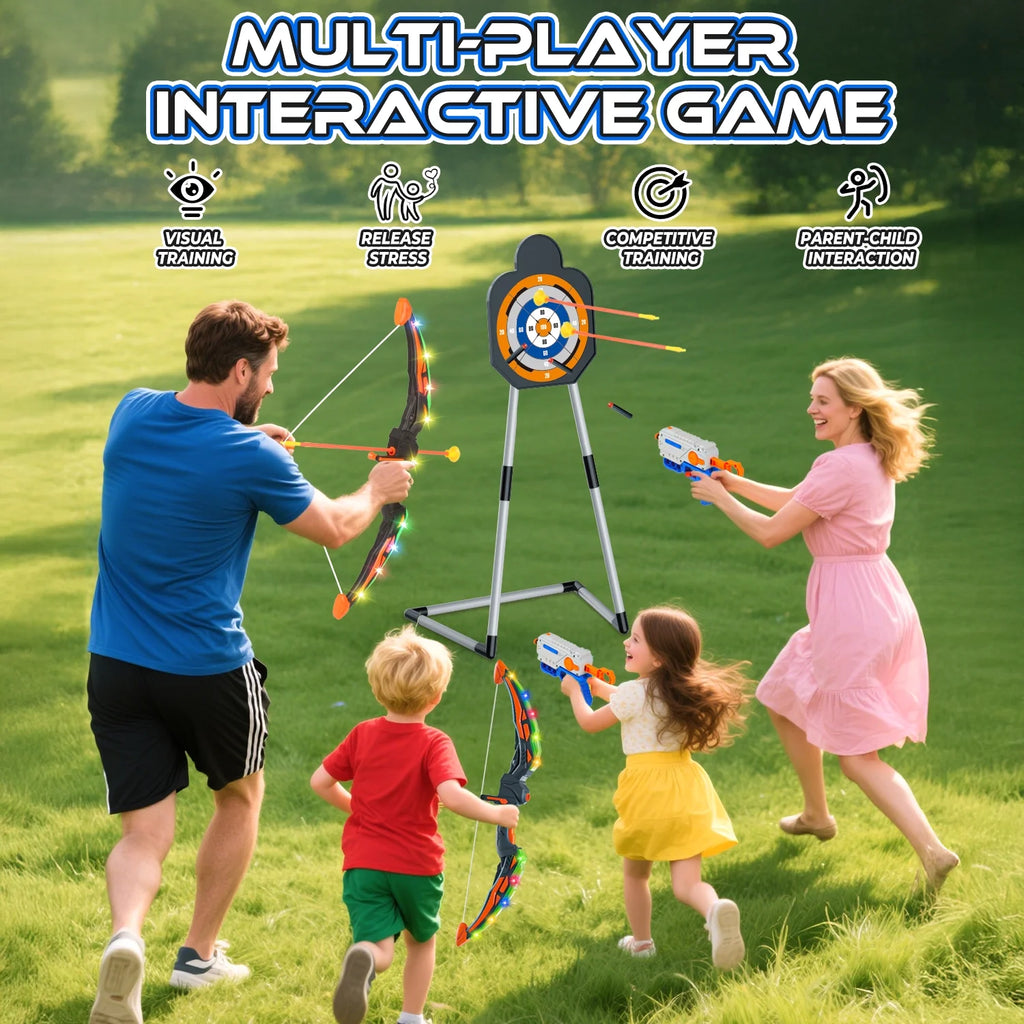 Ultimate Light-Up Bow and Arrow Set for Kids - 2 Pack with 24 Suction Cup Arrows & Target - Perfect Birthday Gift for Boys Aged 6-12!