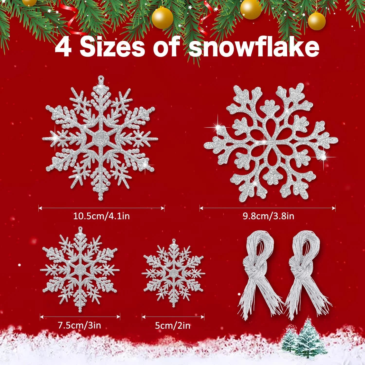 Shatterproof Snowflake Ornaments, Plastic/Glitter Silver, 46 Count