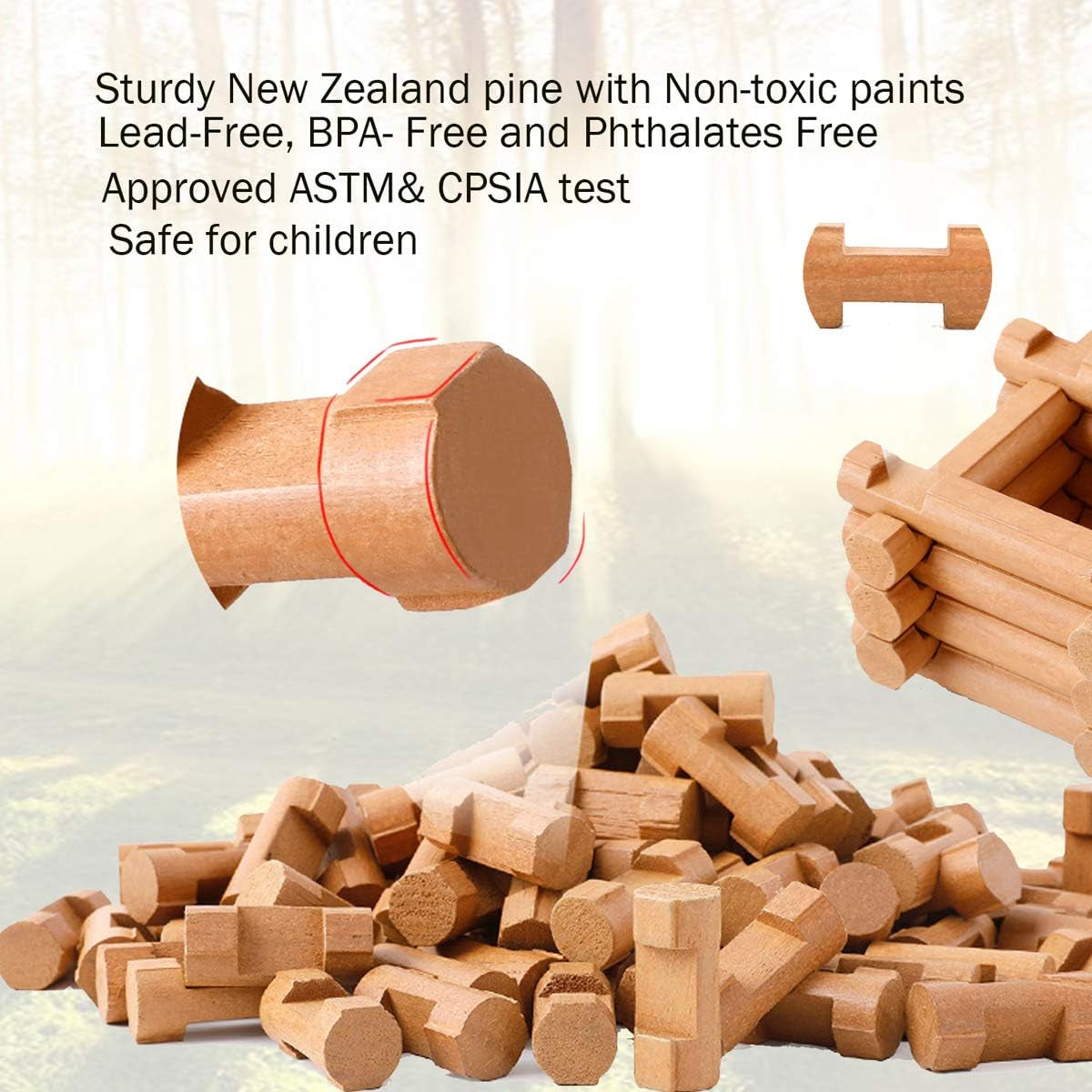 170-Piece Classic Wooden Building Log Set - Creative Construction Educational Gift for Children Ages 3 and Up