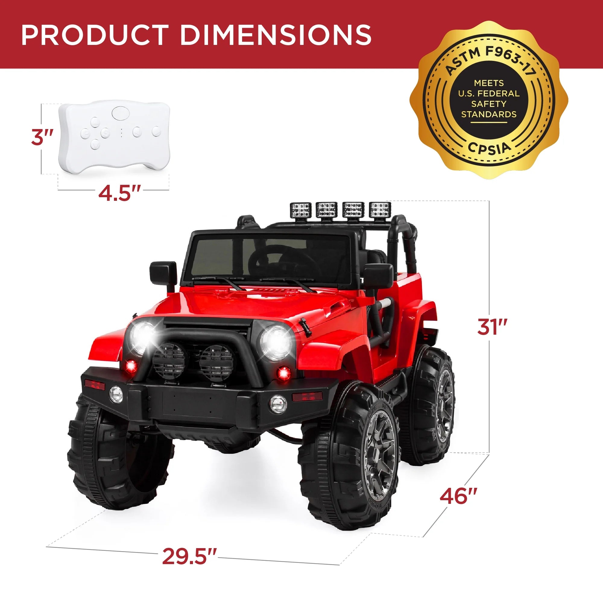 12V Kids Ride-On Truck with Remote Control, Bluetooth, LED Lights & Spring Suspension - Red