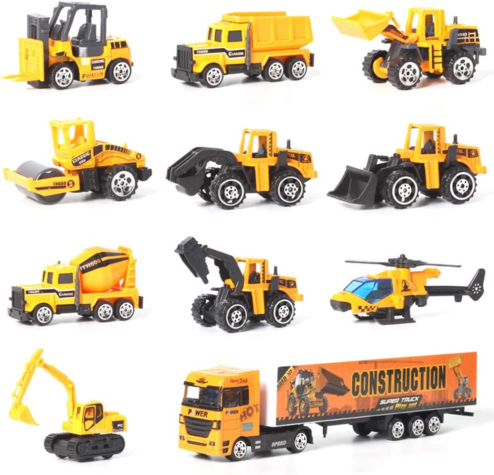 Construction Toy Truck Die-Cast Vehicle Transporter Set with Excavator, Dump Truck, Digger, and Backhoe for Children Aged 3-5 Years