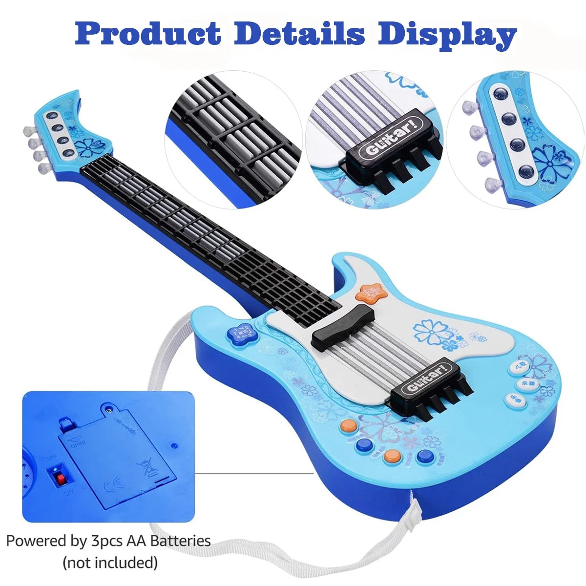 Blue Electric Guitar for Kids - Fun Musical Toy with Strap for Toddlers