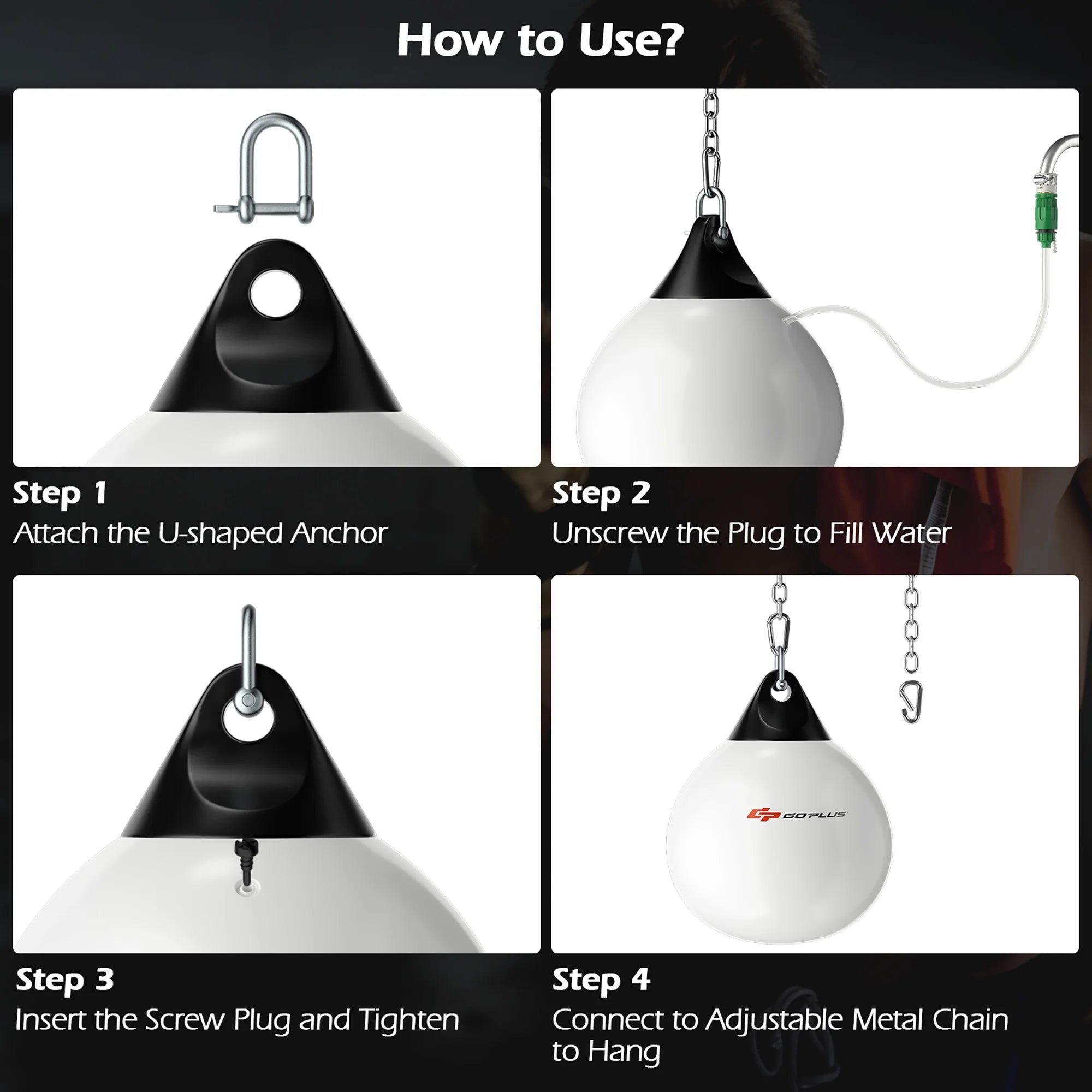 Goplus 18'' Heavy-Duty Water-Filled Punching Bag - 110Lbs Aqua Boxing Bag for Home Gym - White