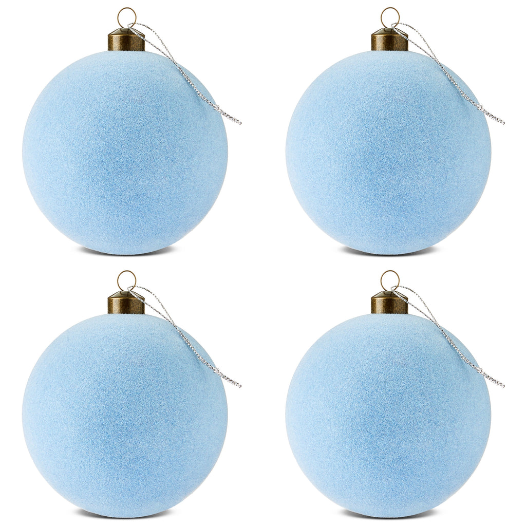 4 Count Light Blue Velvet-Feel Ball Christmas Ornaments, 4.5", by