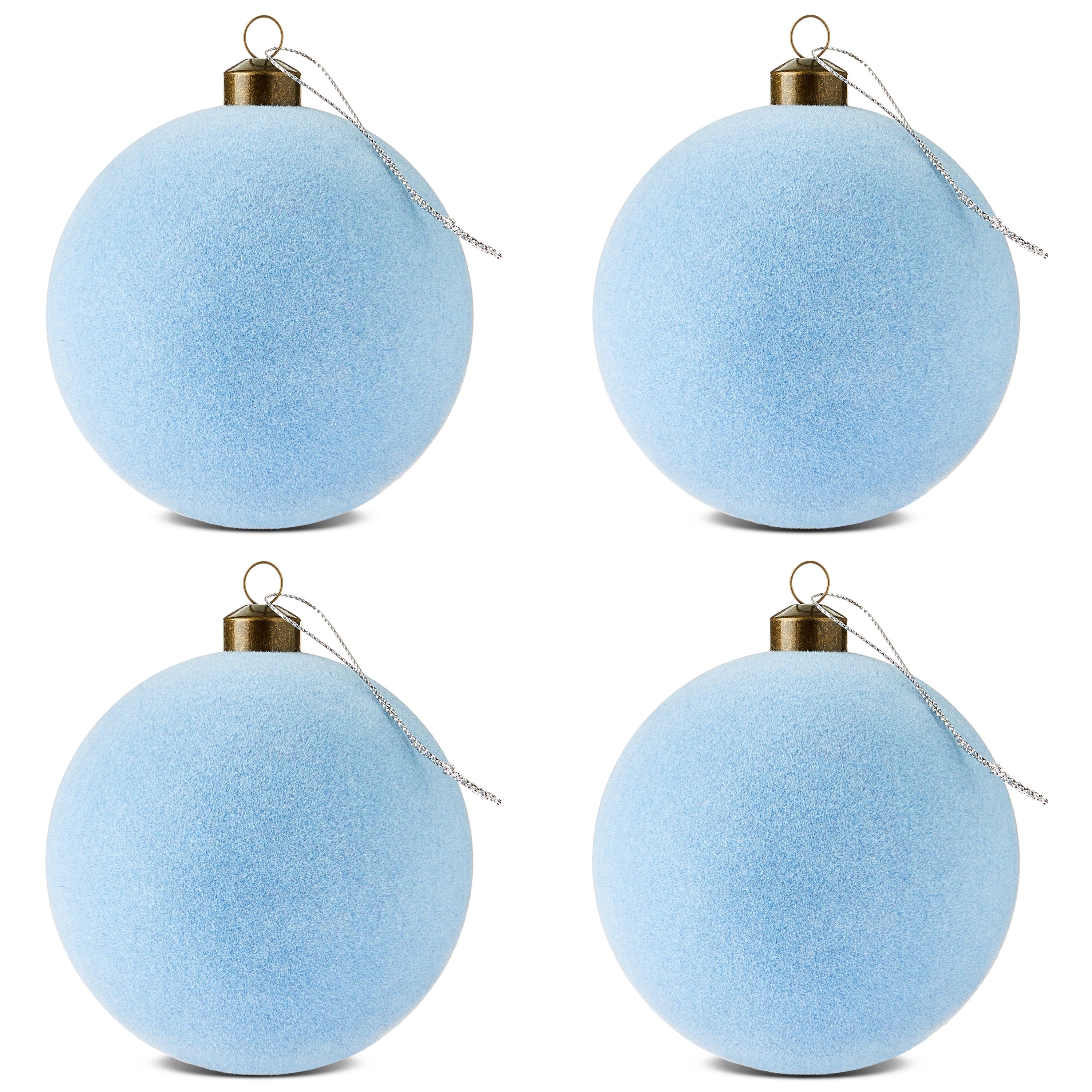 4 Count Light Blue Velvet-Feel Ball Christmas Ornaments, 4.5", by