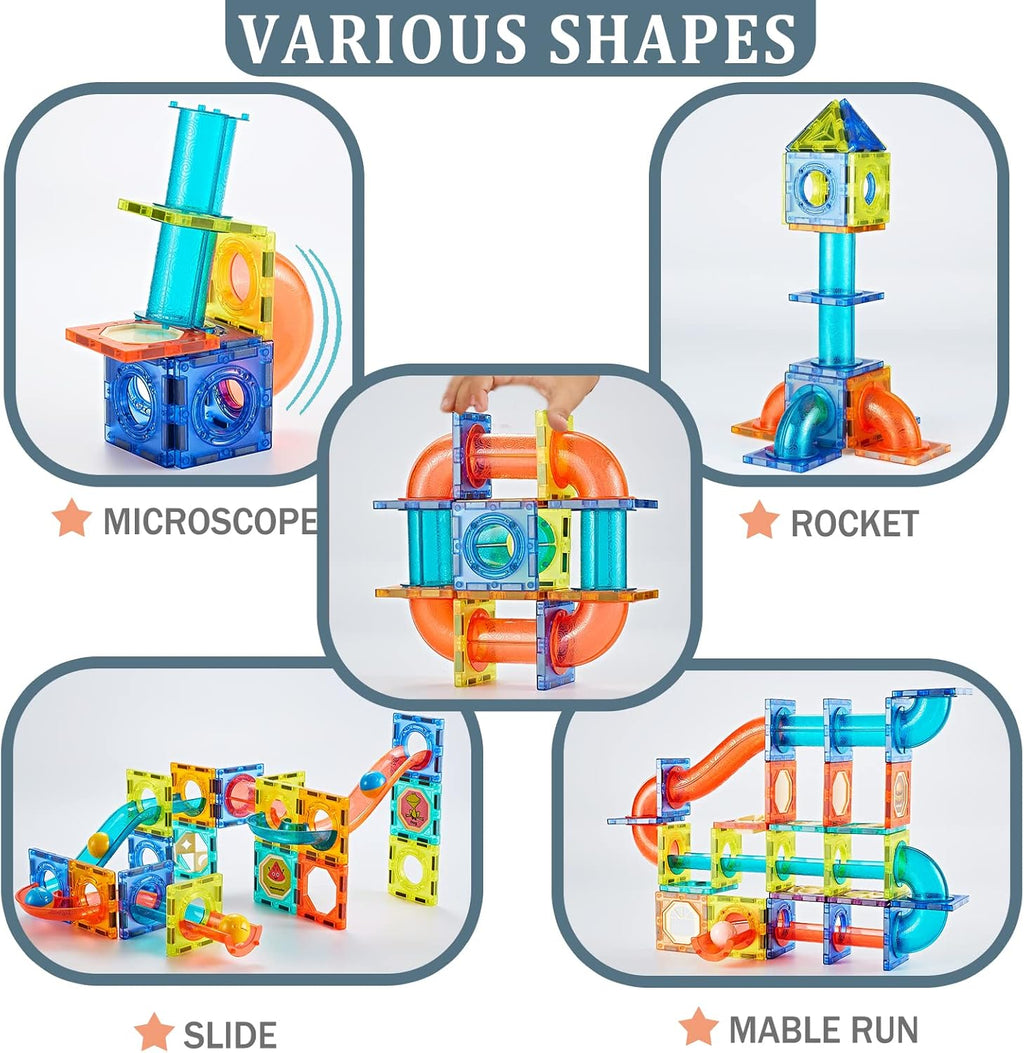 Magnetic Marble Run Building Set for Children Ages 4-8, 76-Piece Educational STEM Toy with Rolling Ball, Ideal Gift for Boys and Girls
