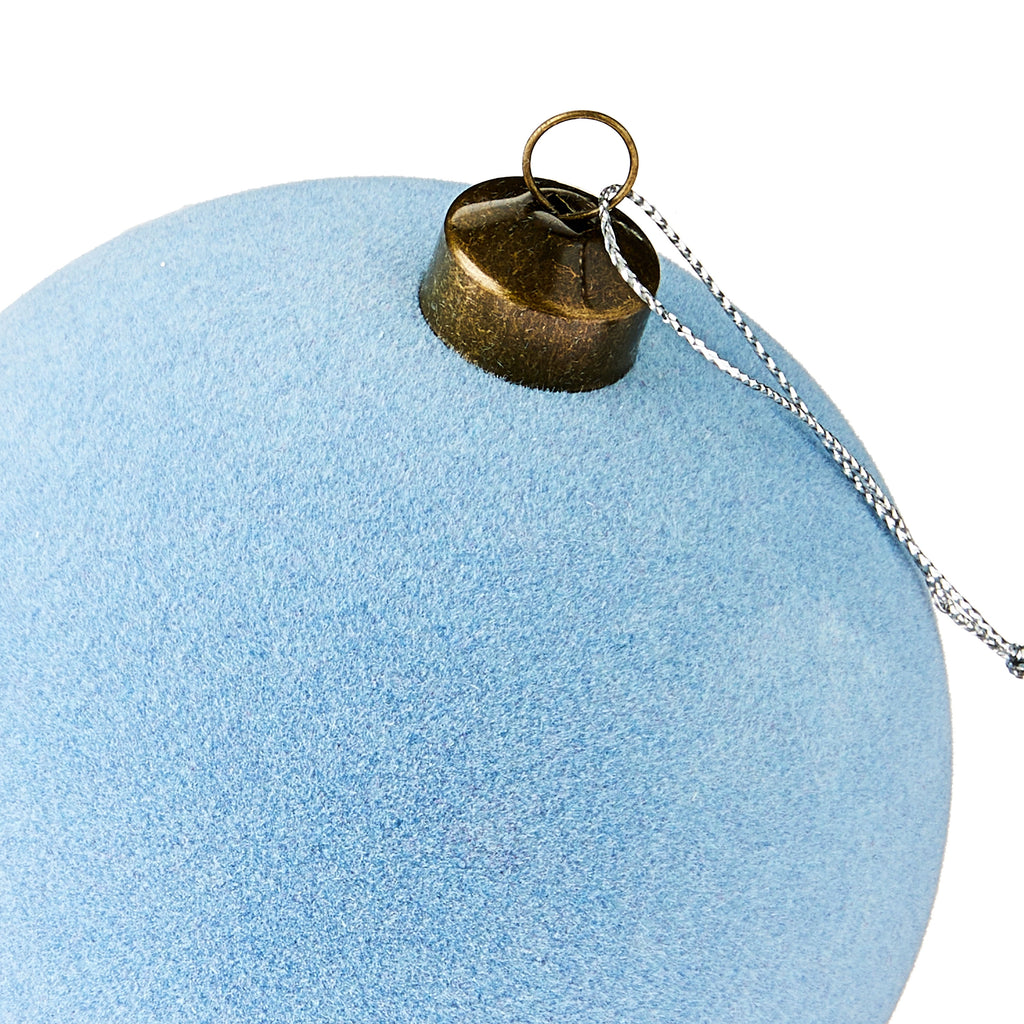 4 Count Light Blue Velvet-Feel Ball Christmas Ornaments, 4.5", by