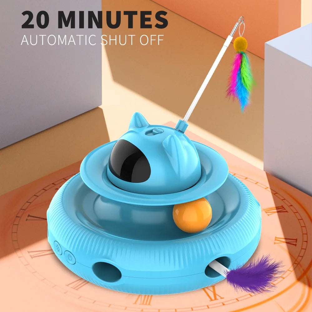 4-in-1 Interactive Indoor Cat Toy - Laser & Retractable Feather Wand, USB Rechargeable, Fun Blue Design