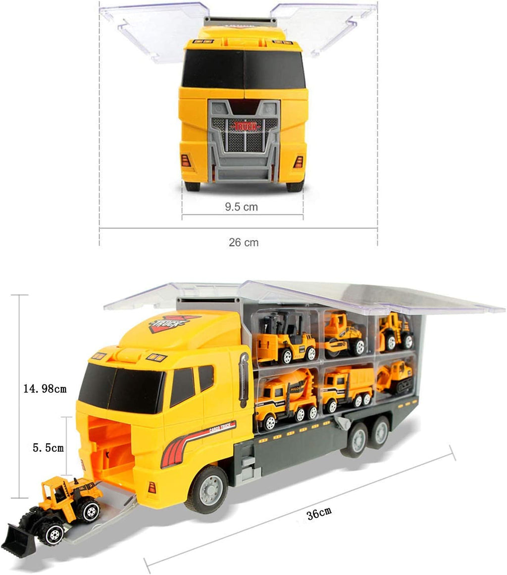 Construction Toy Truck Die-Cast Vehicle Transporter Set with Excavator, Dump Truck, Digger, and Backhoe for Children Aged 3-5 Years