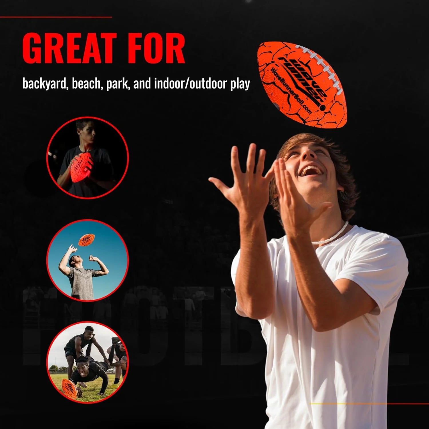 Glow in the Dark  Grip-It Football - Durable 10.35" Orange Fun!