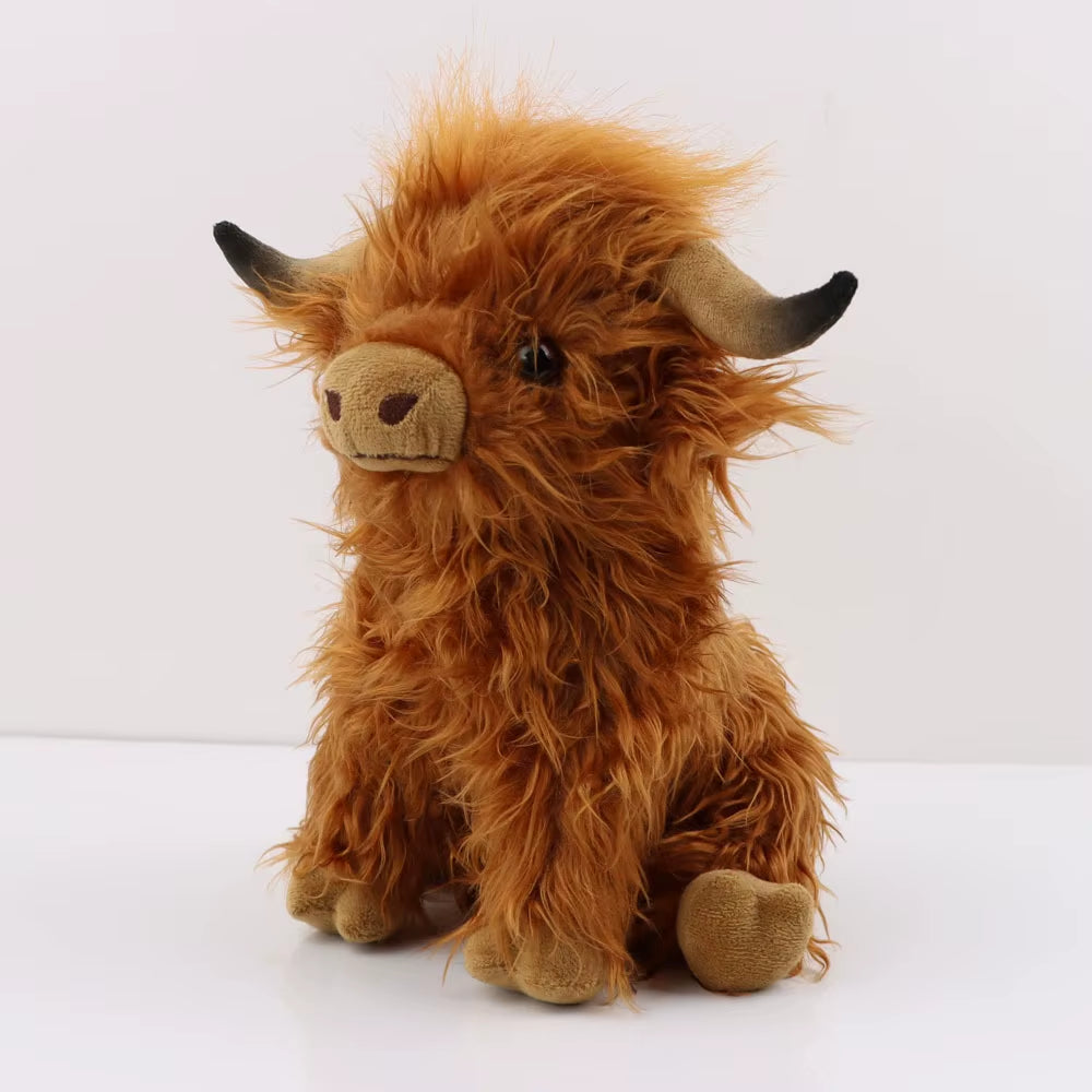 Highland Cow Plush Toy - Adorable Realistic Stuffed Animal with Long Fluffy Hair, Soft Cuddly Gift for Kids, Children & Collecto