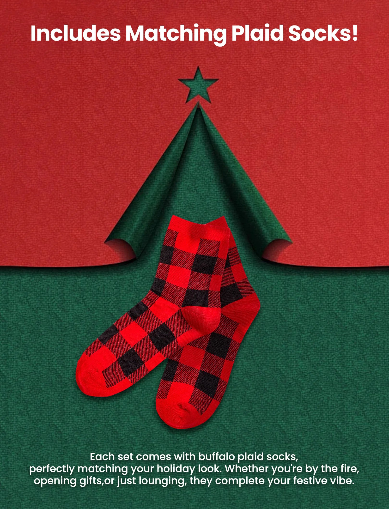 Christmas Pajamas Family Matching 2 Piece Pjs Sets Letter & Deer Print Long Sleeve Top & Plaid Pants for Kids Girl Boys Holiday Sleepwear with Socks, Black/Red, 6-7 Years