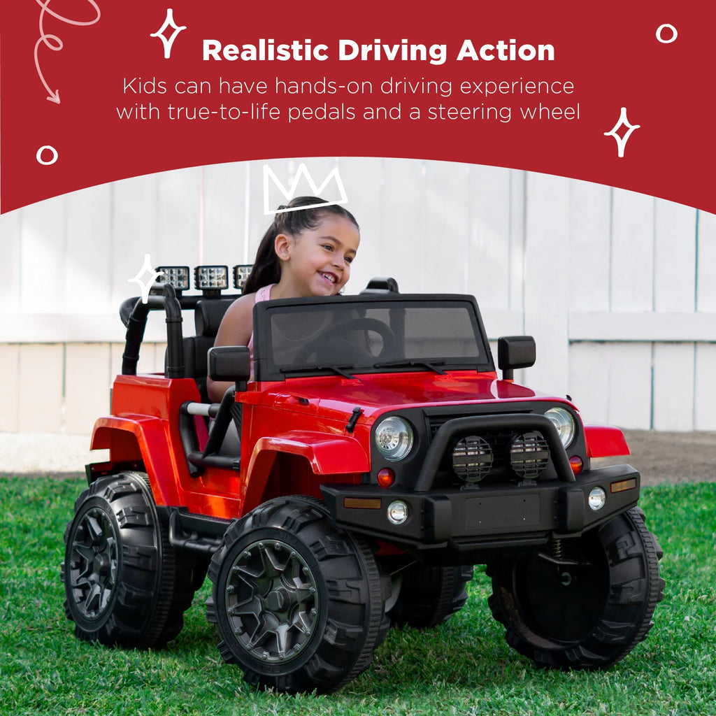 12V Kids Ride-On Truck with Remote Control, Bluetooth, LED Lights & Spring Suspension - Red