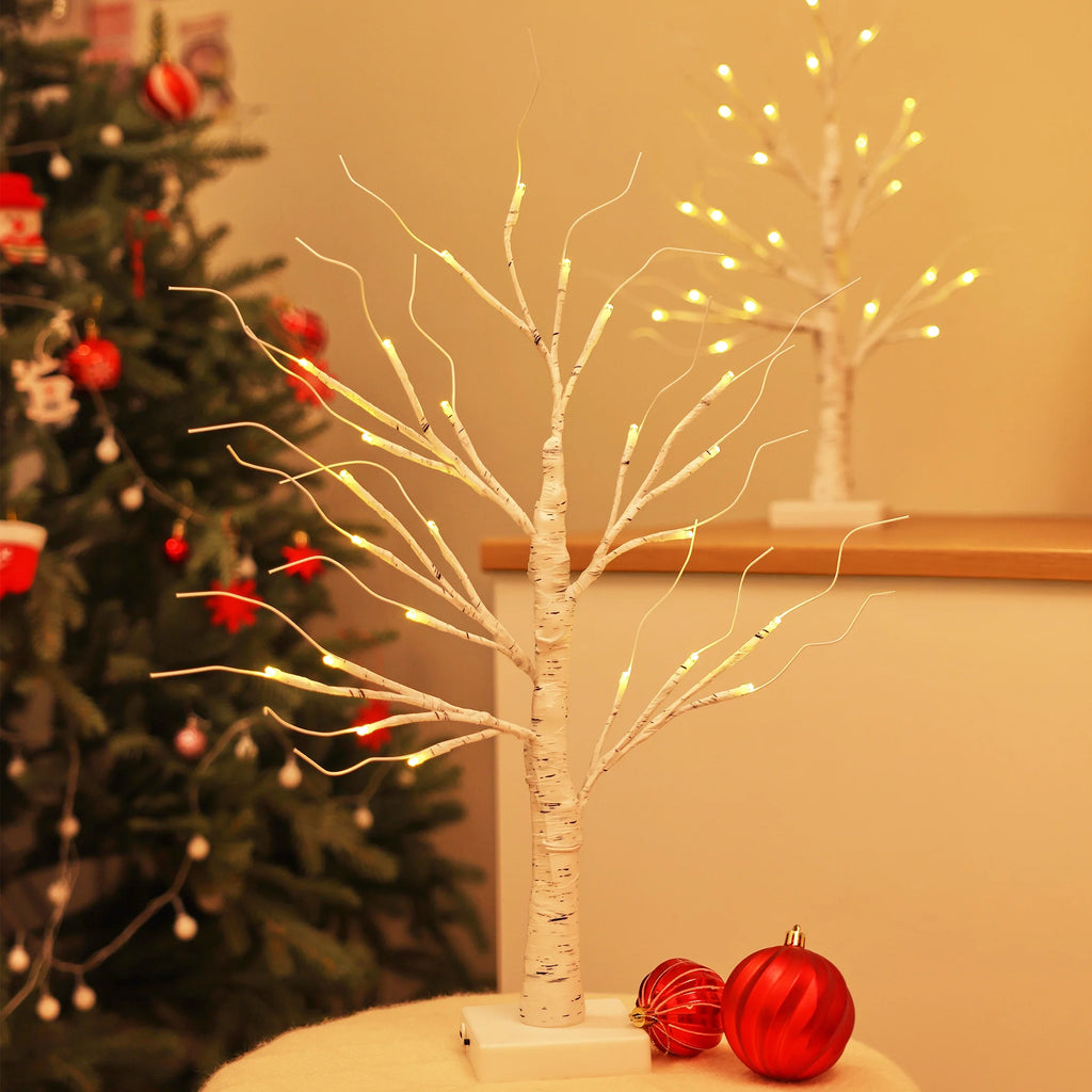 2Pack Christmas Tree Decorations - Birch Fairy Light Spirit Trees with 24 LED Warm White Lights, Usb/Battery Powered Indoor Holiday Decor, 2 FT