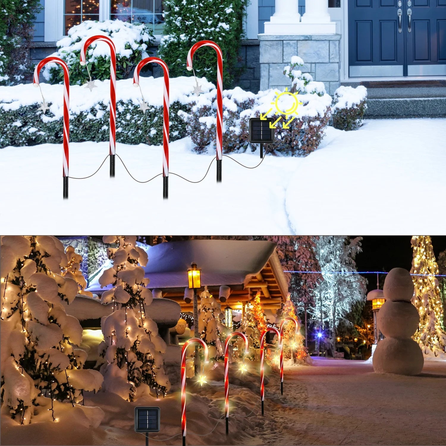 Solar Star Candy Cane Lights Stake Outdoor Christmas Decorations Set of 4, Christmas Pathway Markers Lights for Outdoor Holiday Xmas Walkway Garden Decor