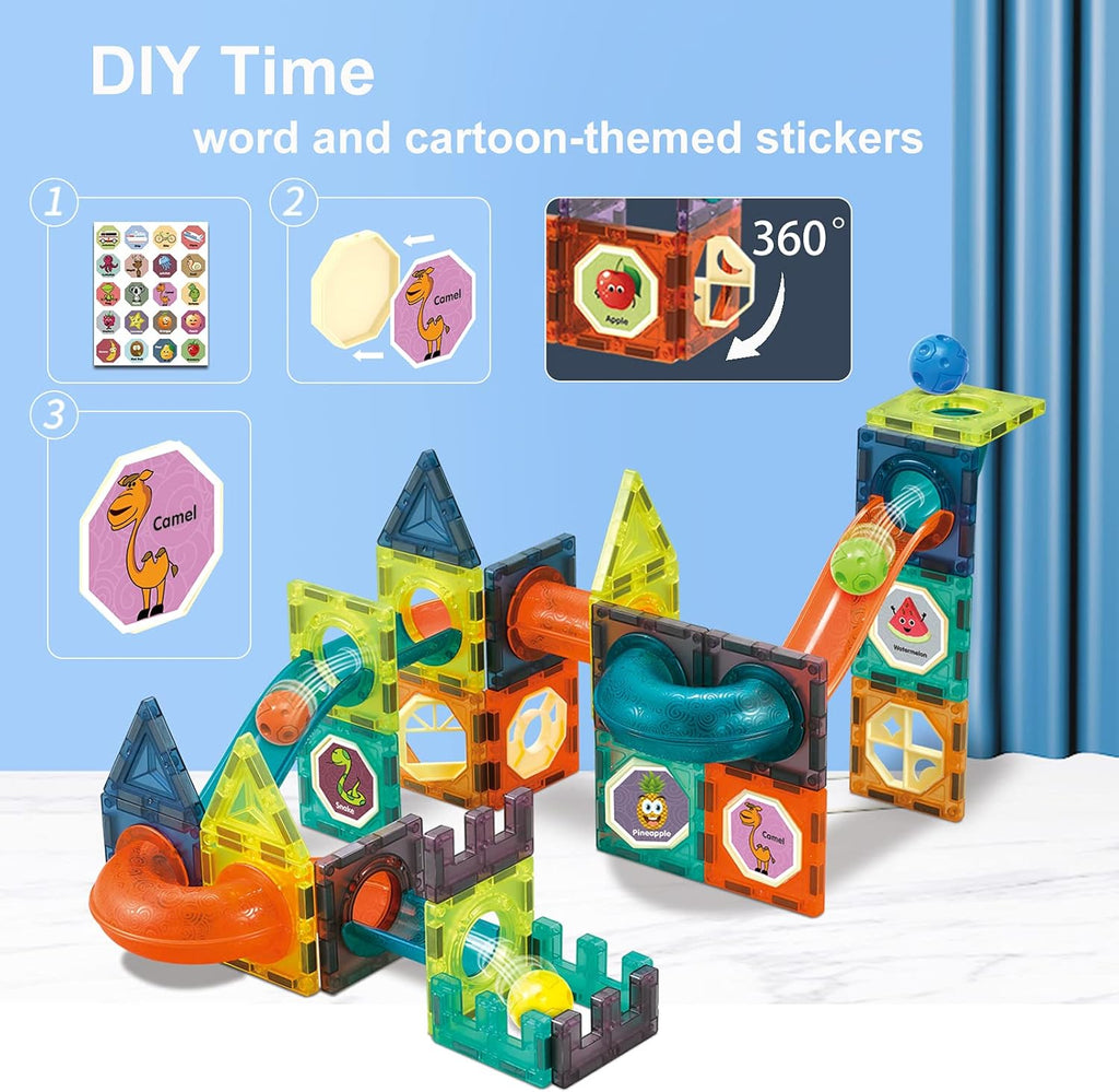 Magnetic Marble Run Building Set for Children Ages 4-8, 76-Piece Educational STEM Toy with Rolling Ball, Ideal Gift for Boys and Girls
