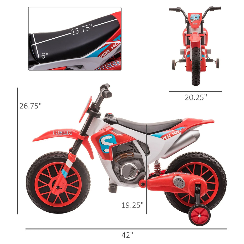 12V Electric Ride-On Dirt Bike for Kids, Off-Road, Red
