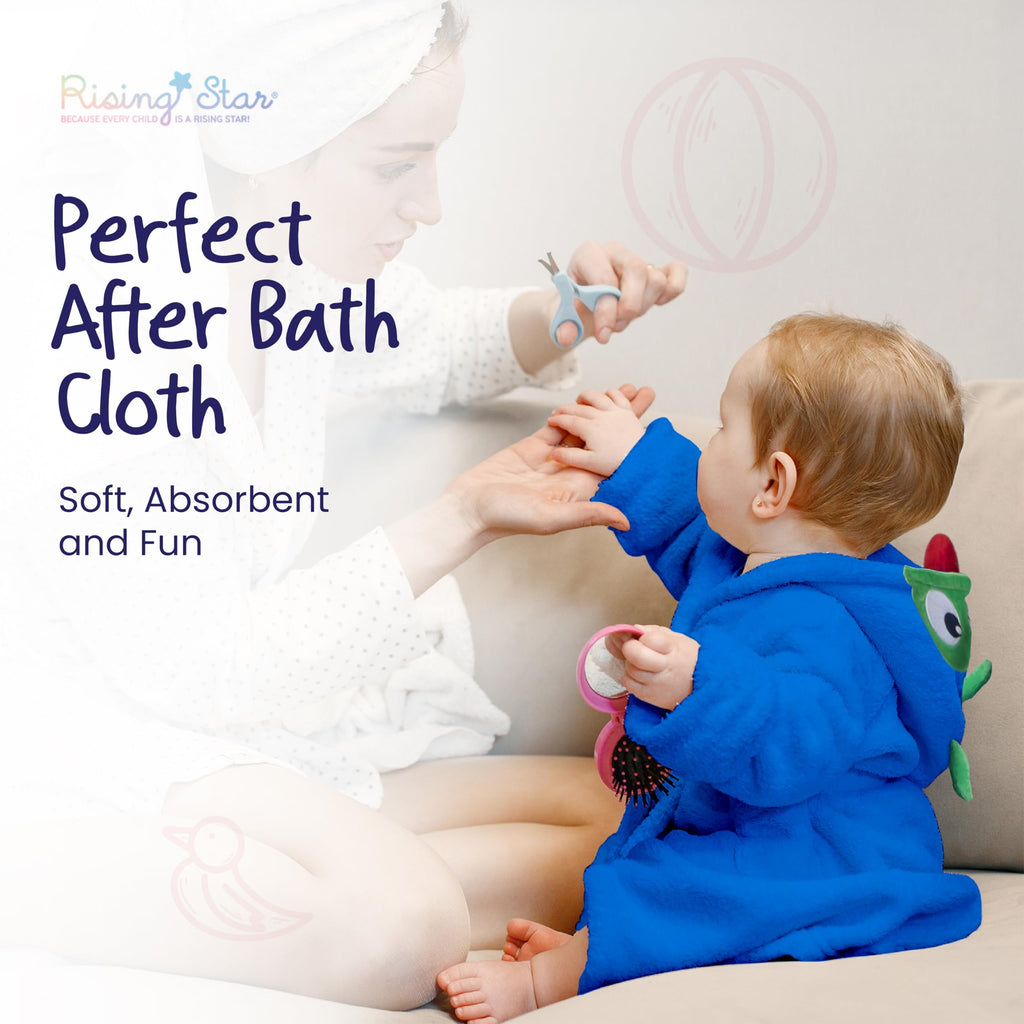 Adorable Monster Baby Boy Robe - Ultra-Soft Plush Bath Towel Spa Set with Washcloth for Boys 12-24 Months