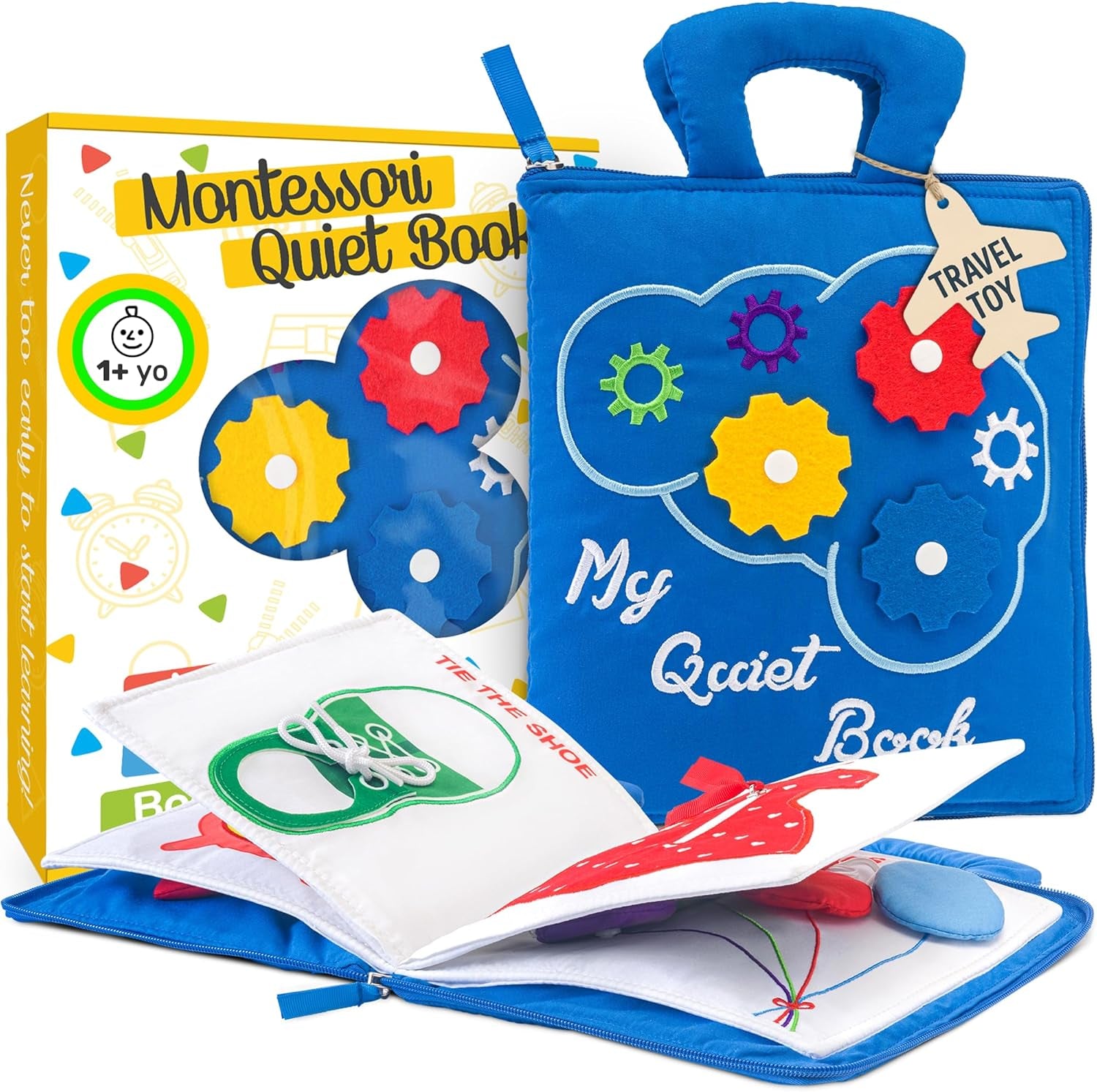 Montessori-Inspired Busy Book for Toddlers Aged 1-3 - Airplane-Themed Activities and Quiet Book for Early Learning, Ideal Gift for Boys and Girls