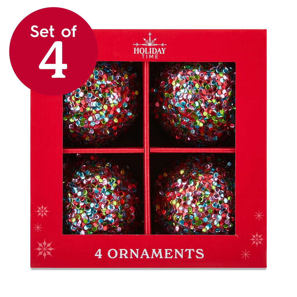 4 Count Multicolor Sequin Ball Christmas Ornaments, 3.5", by