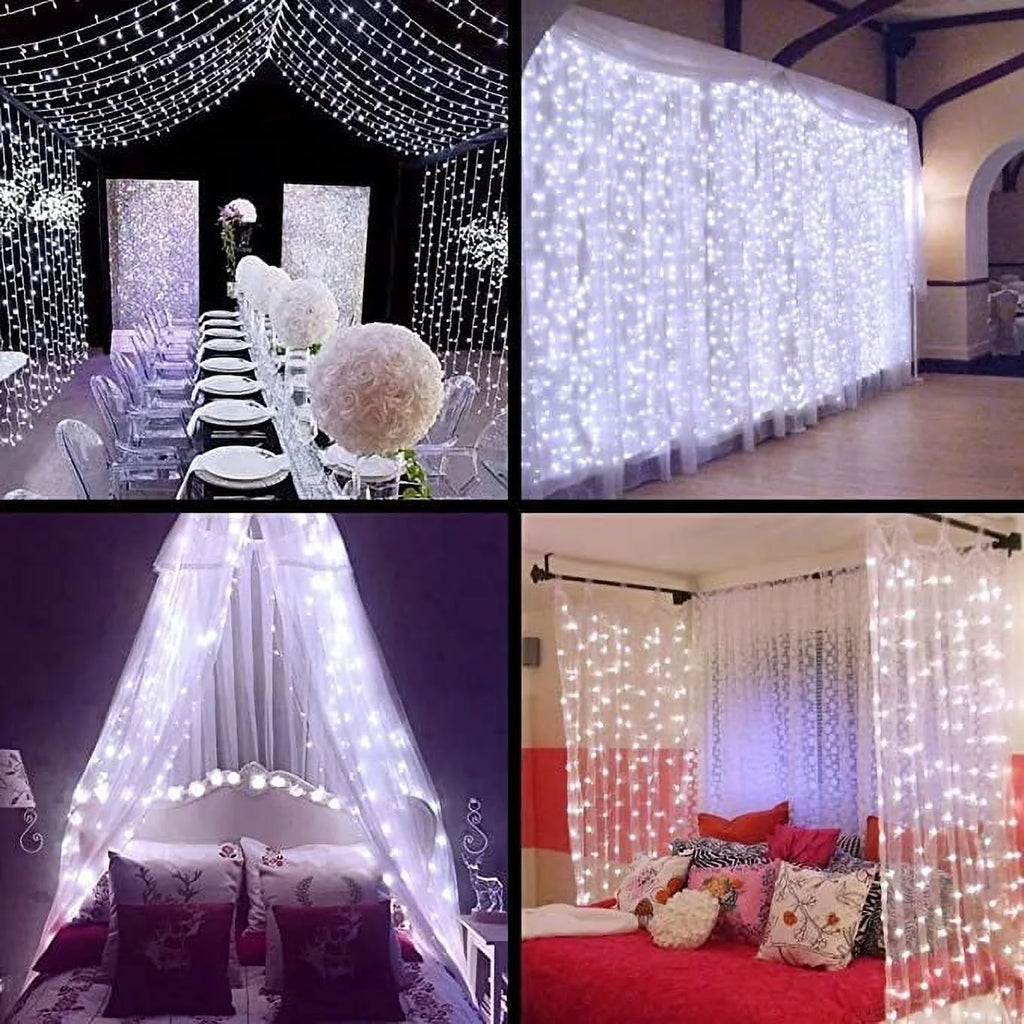 Christmas Lights, 300 LED Christmas Curtain Lights for Christmas Decoration, White, 8 Modes for Indoor Outdoor Wall & Party Décor