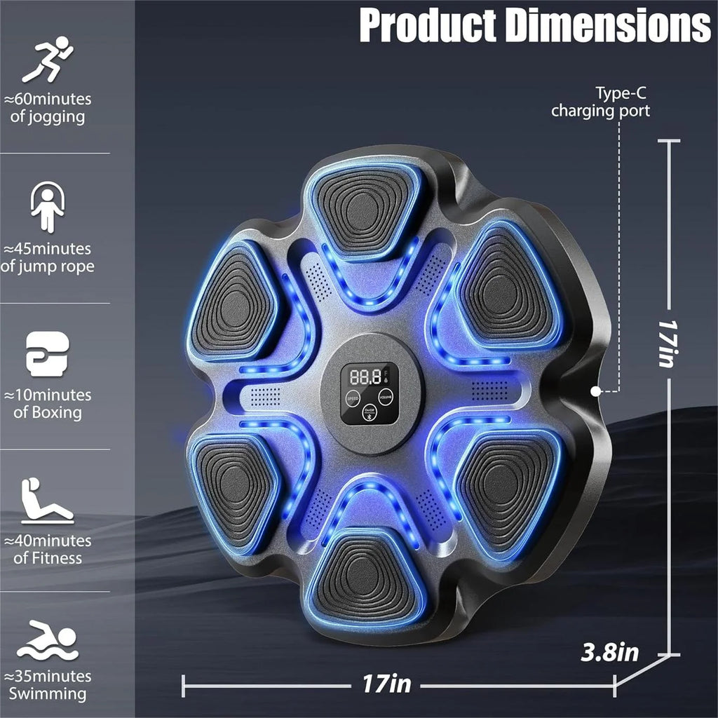 Smart Music Boxing Machine for Adults - Wall-Mounted Fitness System with Display & Gloves for Home & Gym (Black)