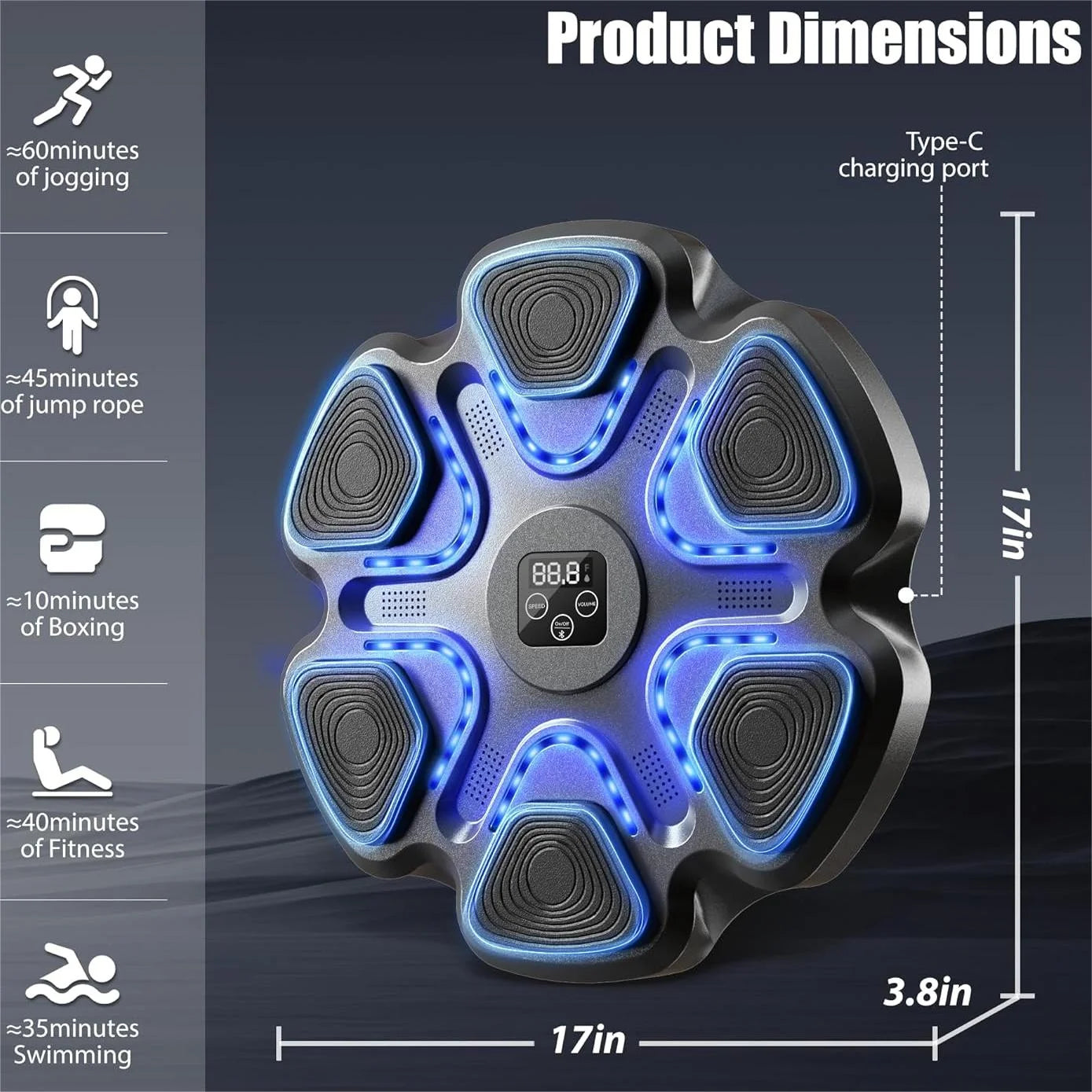 Smart Music Boxing Machine for Adults - Wall-Mounted Fitness System with Display & Gloves for Home & Gym (Black)